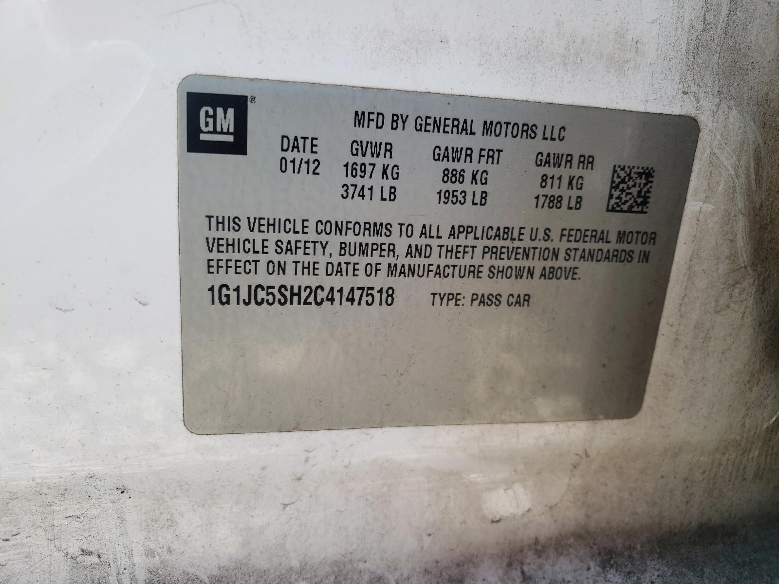 Photo 10 from auction – 2012 CHEVROLET SONIC LT with VIN 1G1JC5SH2C4147518