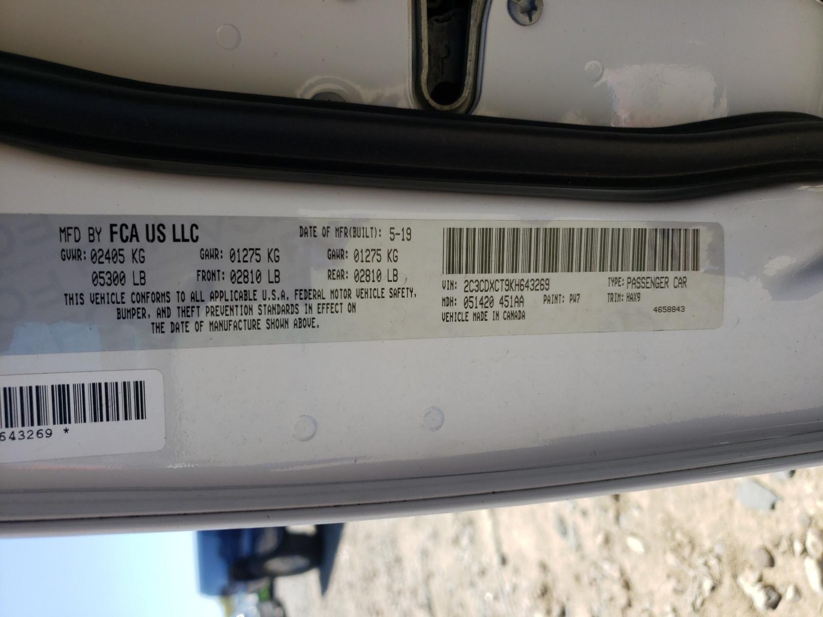 Photo 10 from auction – 2019 DODGE CHARGER R/ with VIN 2C3CDXCT9KH643269