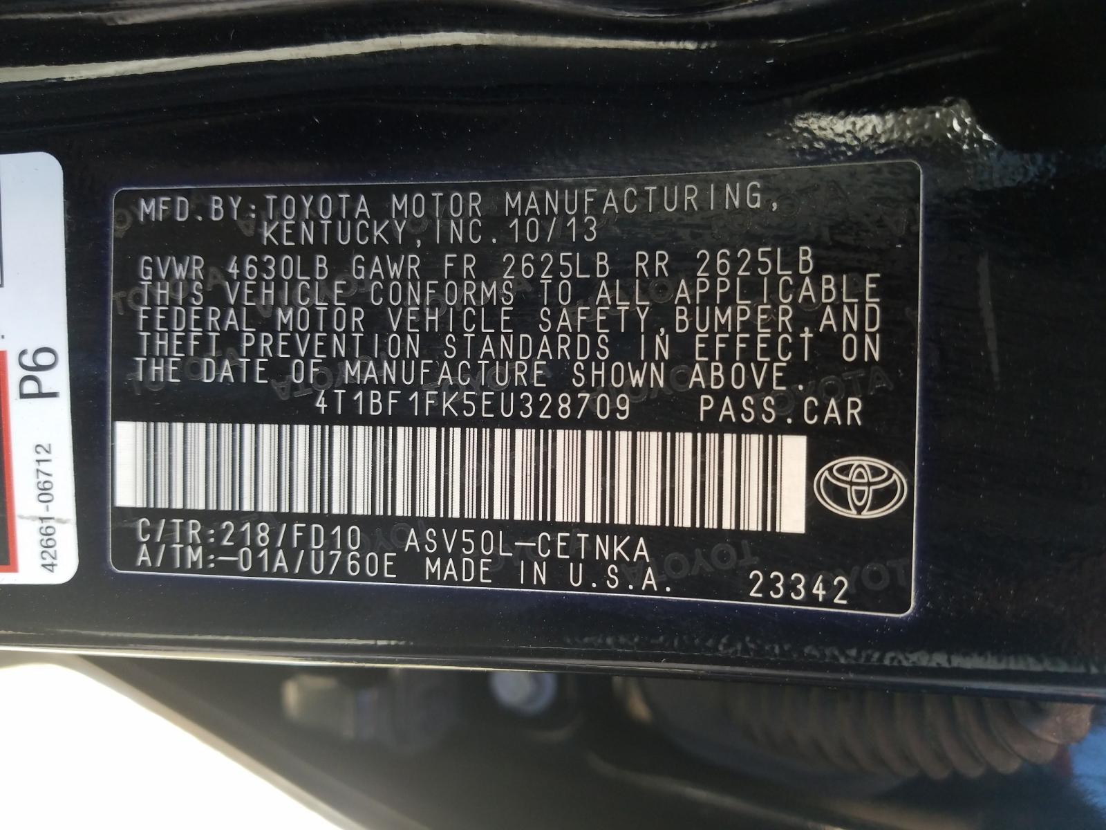 Photo 10 from auction – 2014 TOYOTA CAMRY L with VIN 4T1BF1FK5EU328709