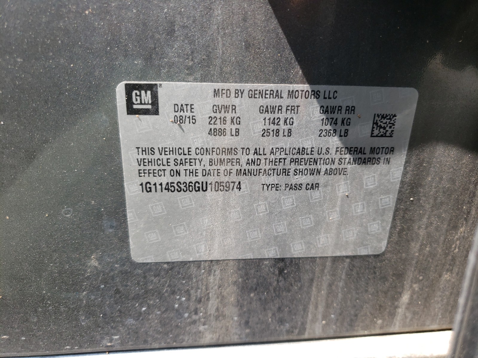 Photo 10 from auction – 2016 CHEVROLET IMPALA LTZ with VIN 1G1145S36GU105974