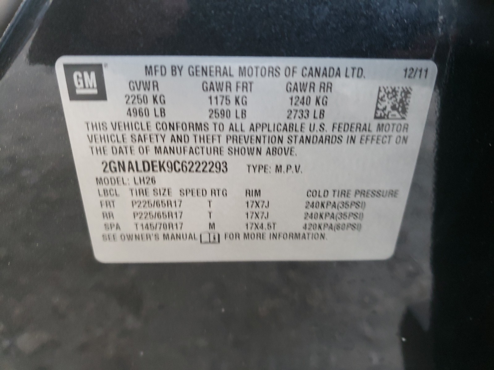 Photo 10 from auction – 2012 CHEVROLET EQUINOX LT with VIN 2GNALDEK9C6222293
