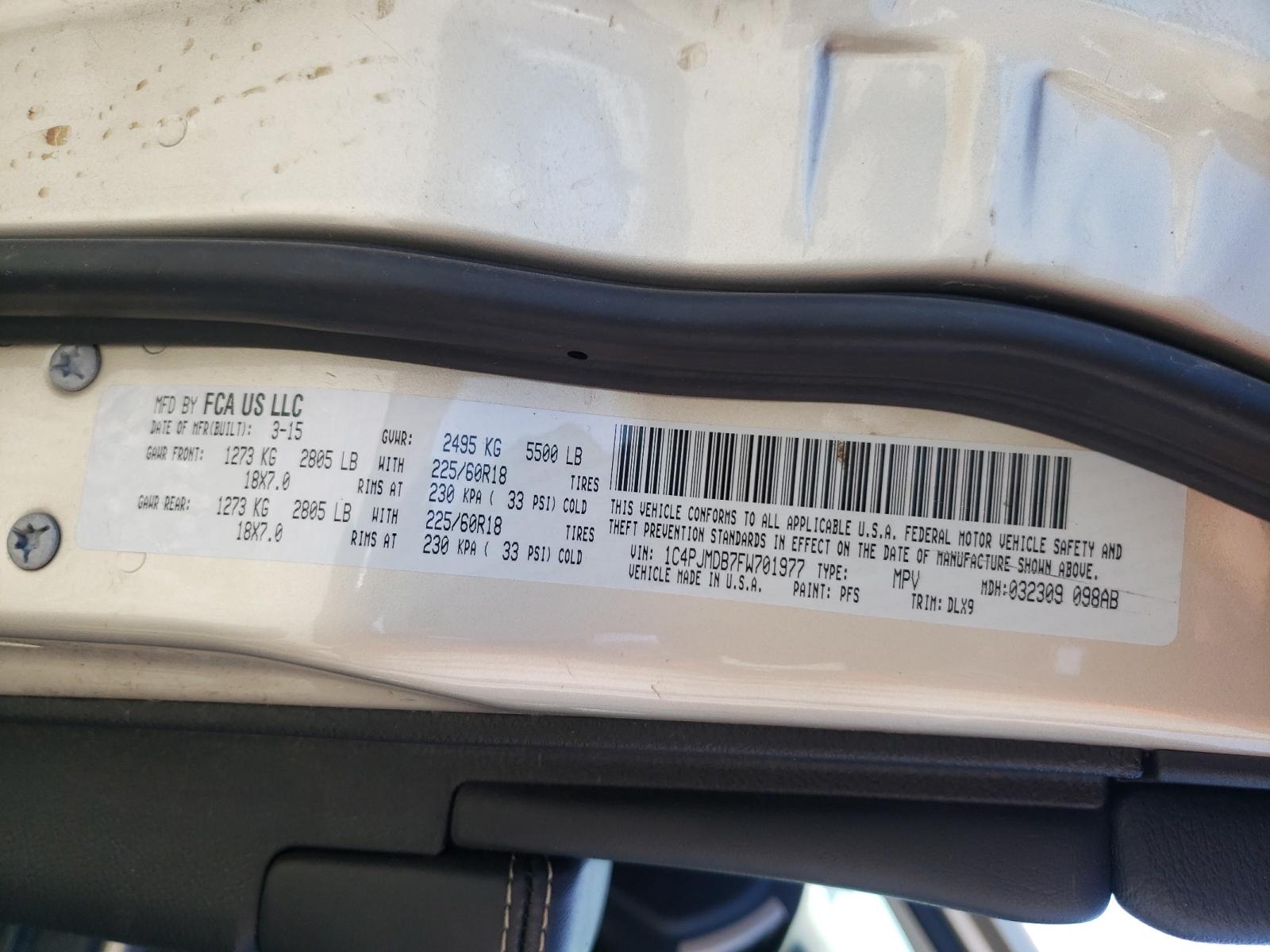 Photo 10 from auction – 2015 JEEP CHEROKEE L with VIN 1C4PJMDB7FW701977
