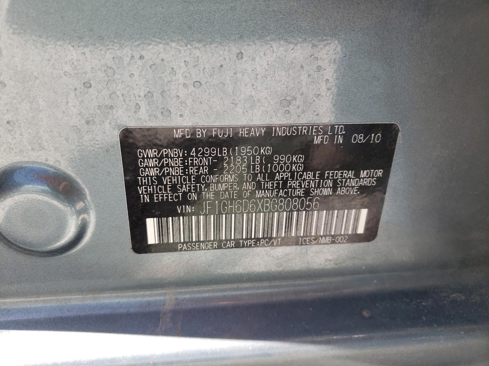 Photo 10 from auction – 2011 SUBARU IMPREZA OU with VIN JF1GH6D6XBG808056