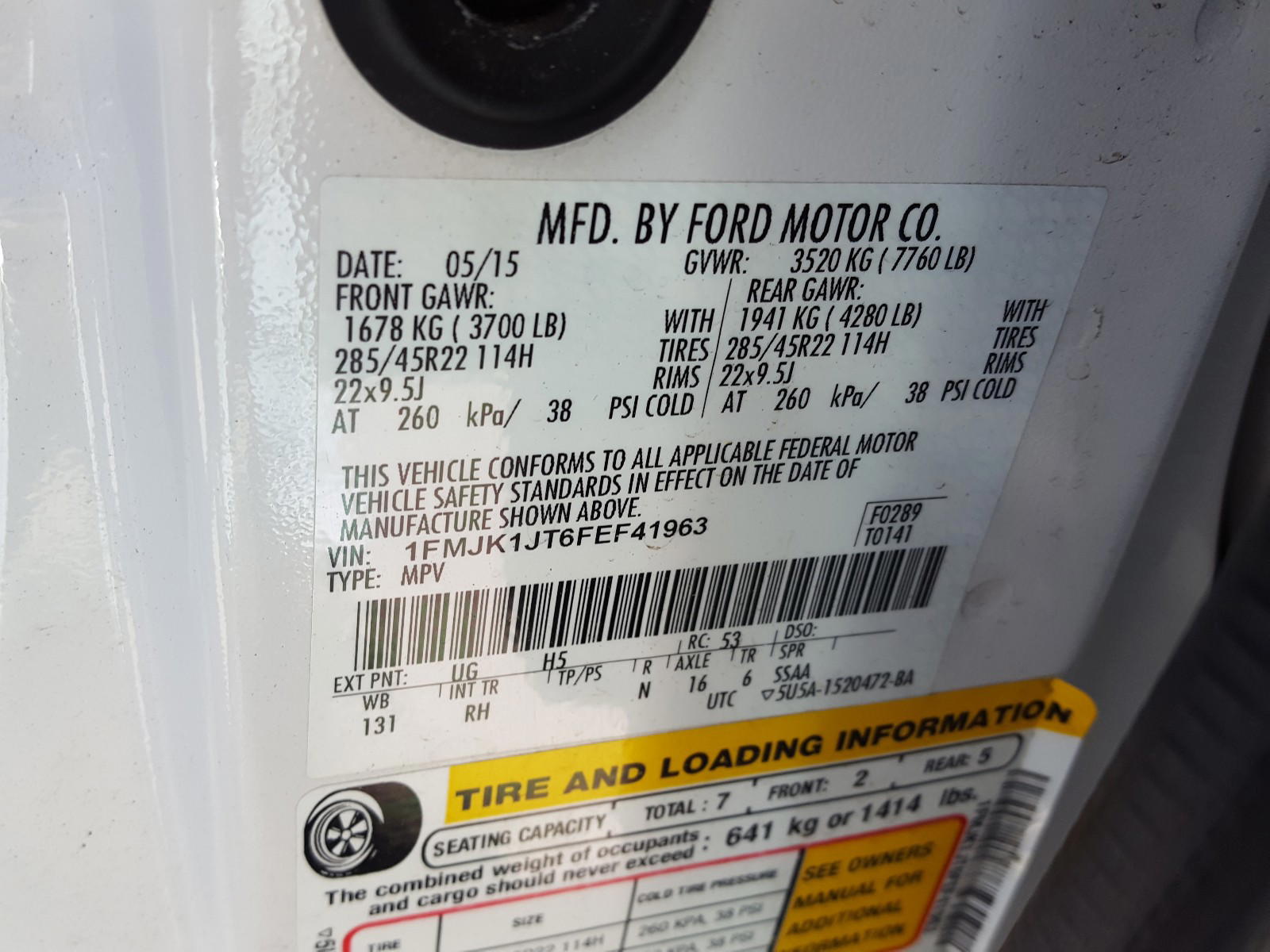 Photo 10 from auction – 2015 FORD EXPEDITION with VIN 1FMJK1JT6FEF41963
