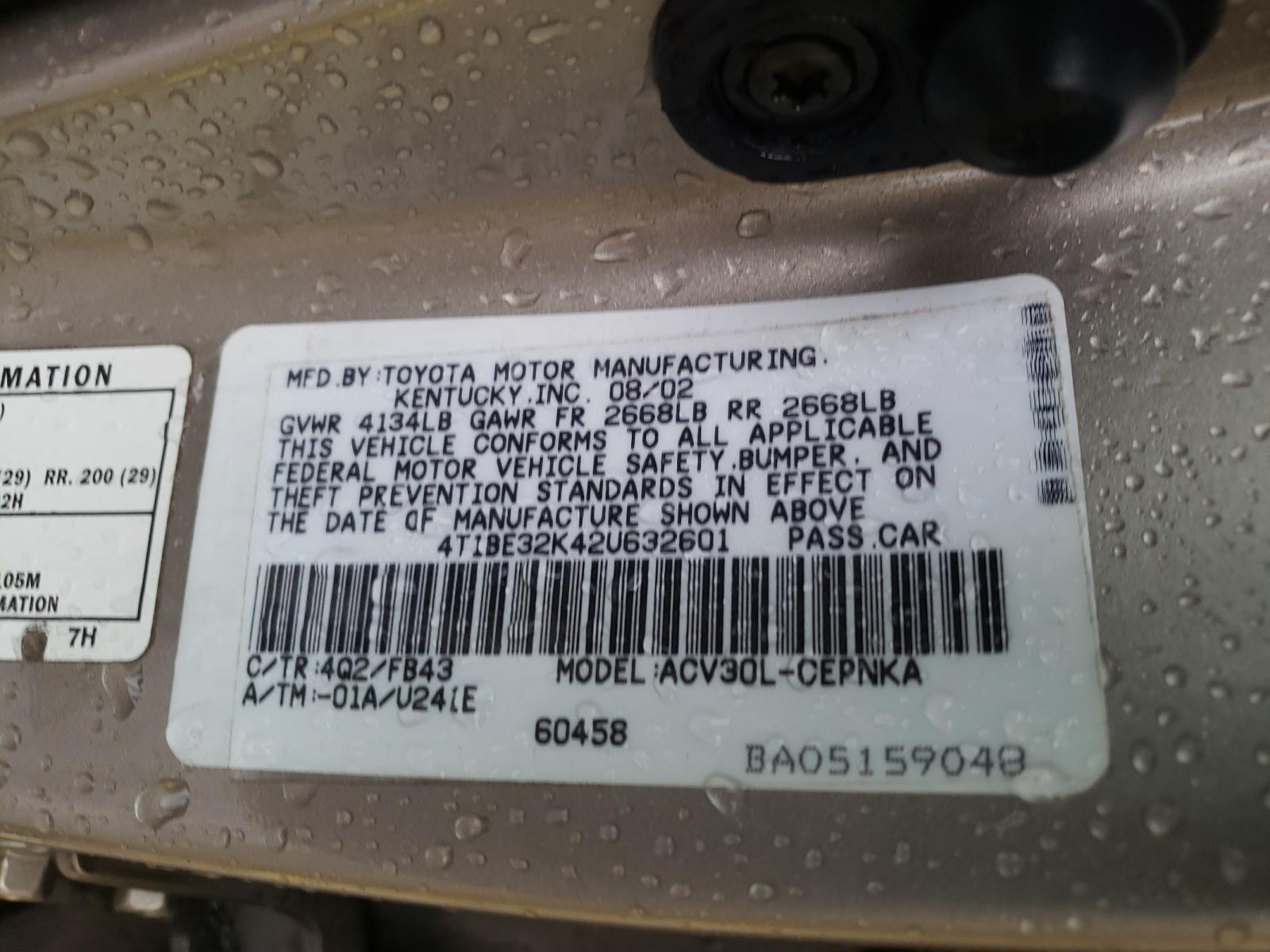 Photo 10 from auction – 2002 TOYOTA CAMRY LE with VIN 4T1BE32K42U632601