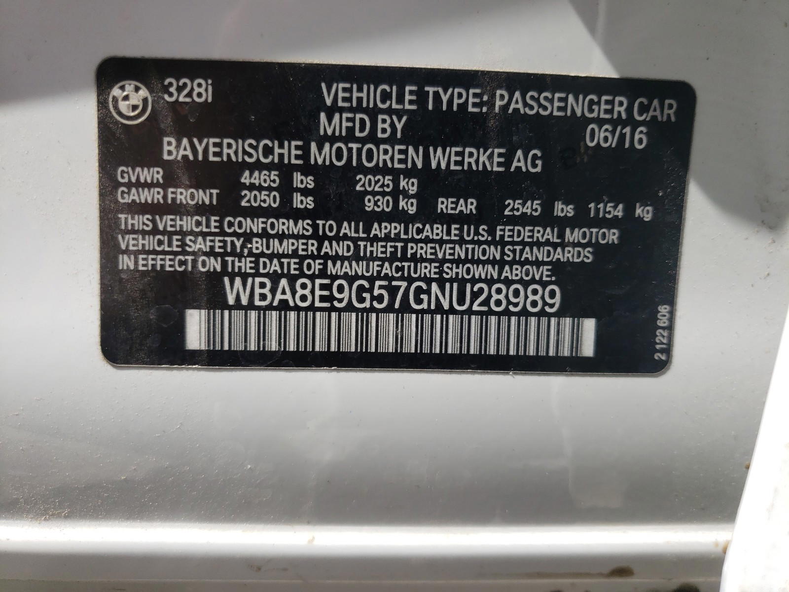 Photo 10 from auction – 2016 BMW 328 I SULE with VIN WBA8E9G57GNU28989