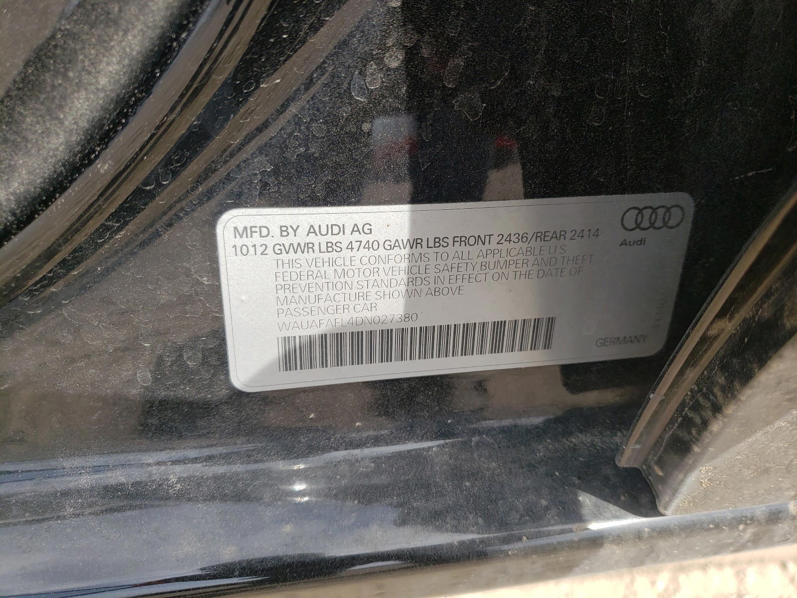 Photo 10 from auction – 2013 AUDI A4 PREMIUM with VIN WAUAFAFL4DN027380