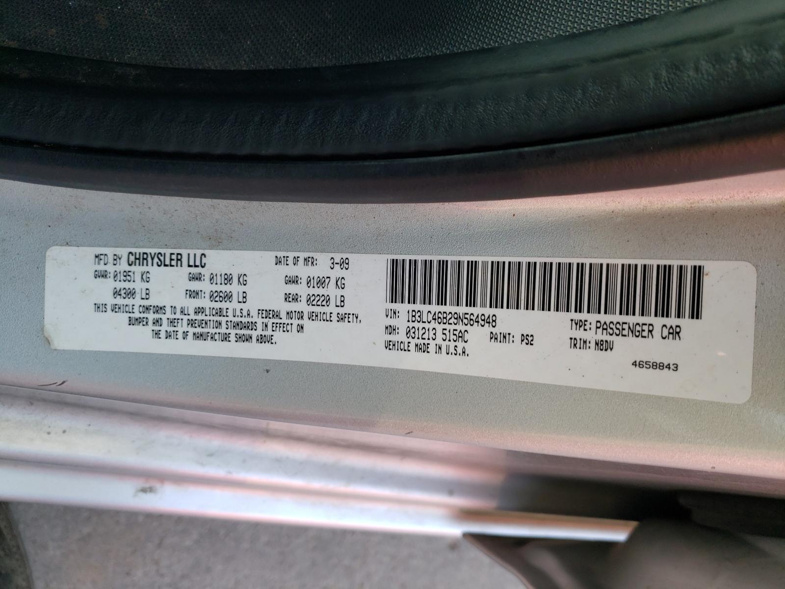 Photo 10 from auction – 2009 DODGE AVENGER SE with VIN 1B3LC46B29N564948