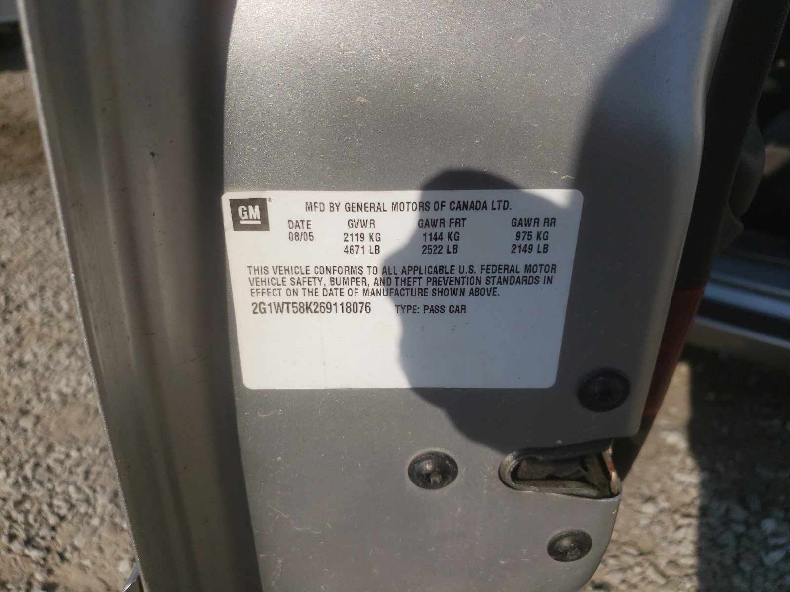 Photo 10 from auction – 2006 CHEVROLET IMPALA LT with VIN 2G1WT58K269118076