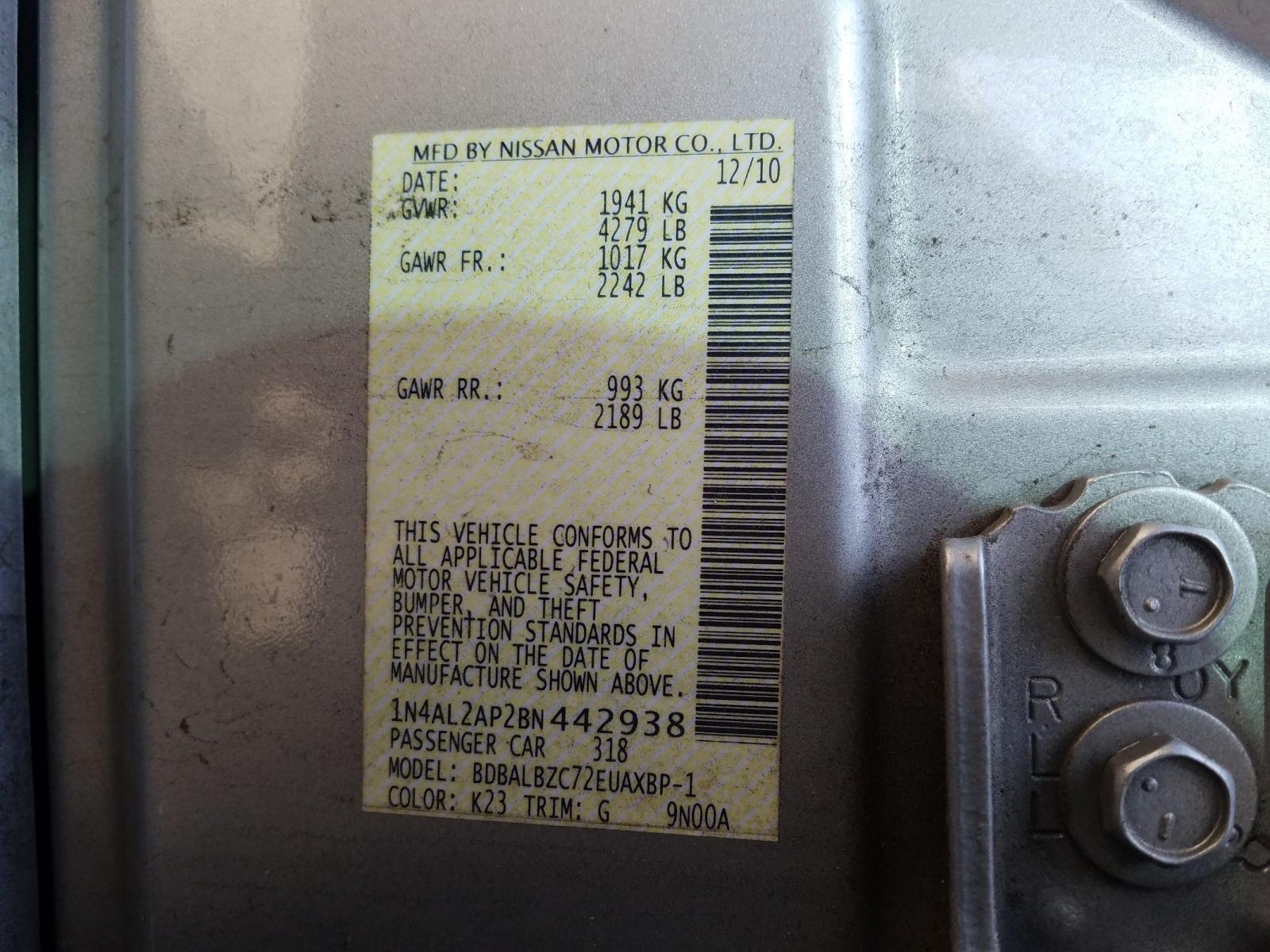 Photo 10 from auction – 2011 NISSAN ALTIMA BAS with VIN 1N4AL2AP2BN442938