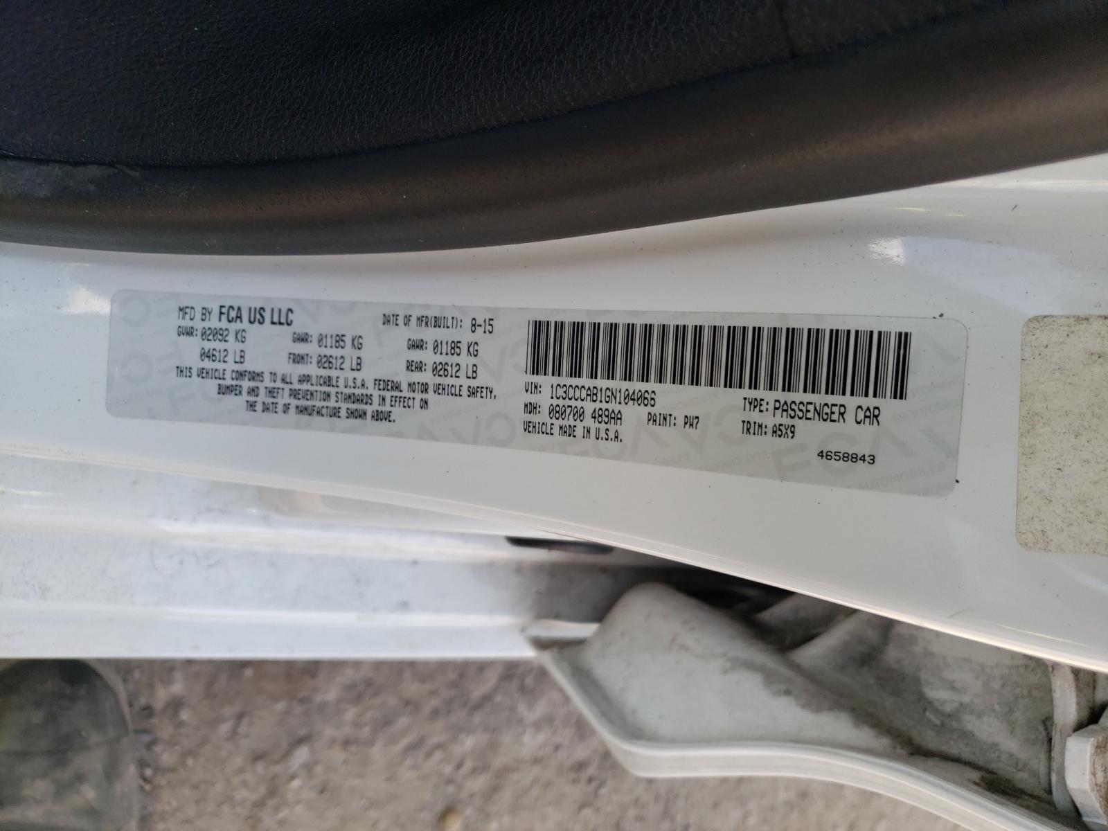 Photo 10 from auction – 2016 CHRYSLER 200 LIMITE with VIN 1C3CCCAB1GN104066