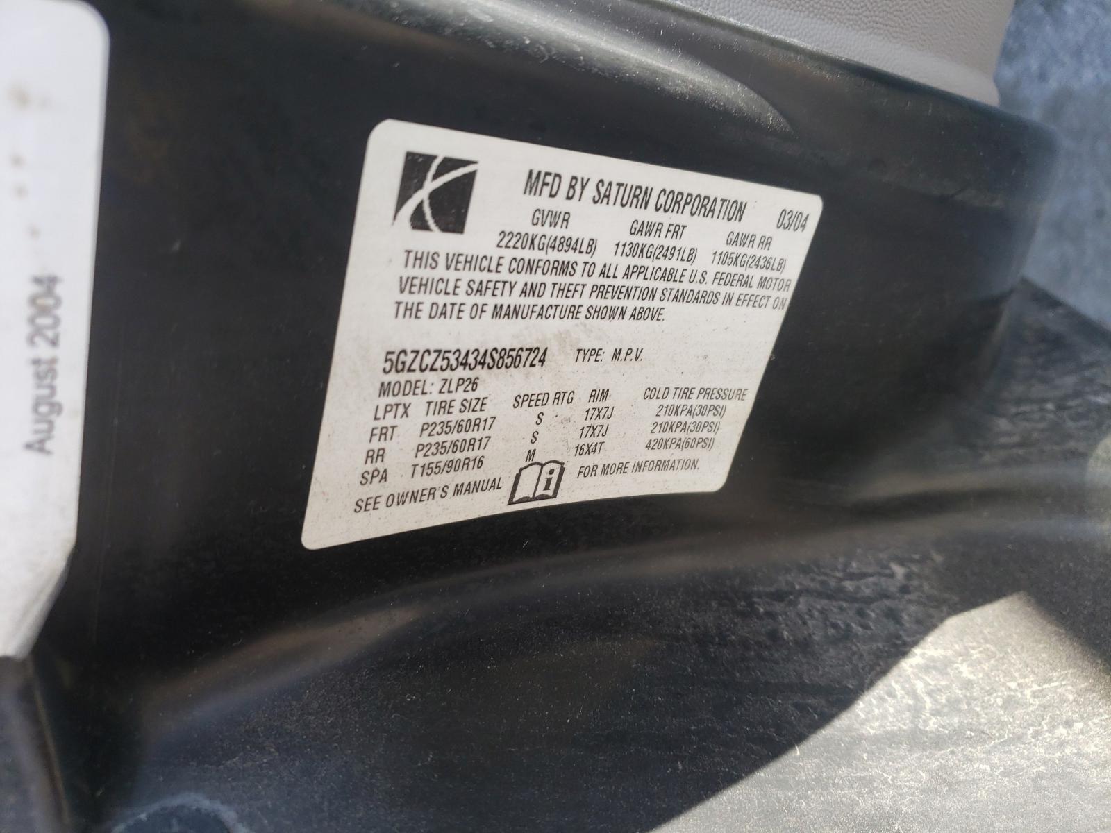 Photo 10 from auction – 2004 SATURN VUE with VIN 5GZCZ53434S856724