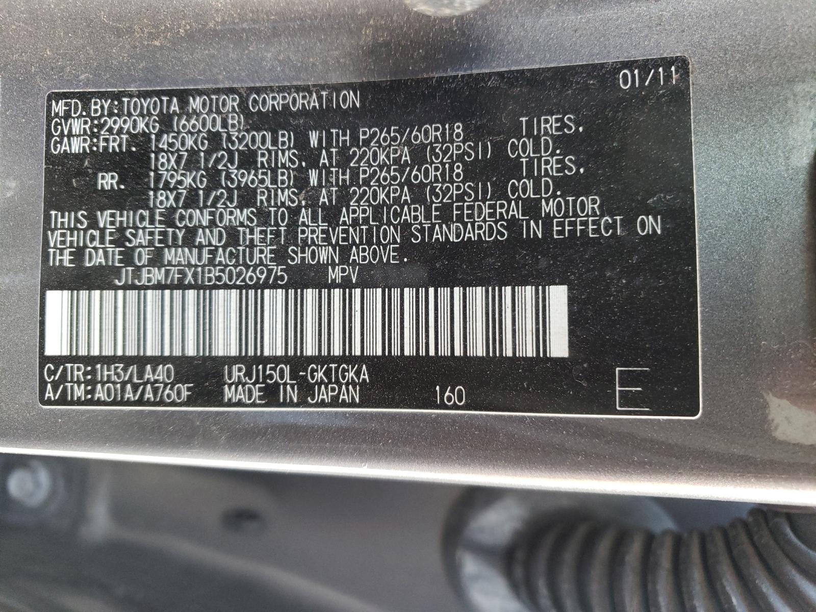 Photo 10 from auction – 2011 LEXUS GX 460 with VIN JTJBM7FX1B5026975