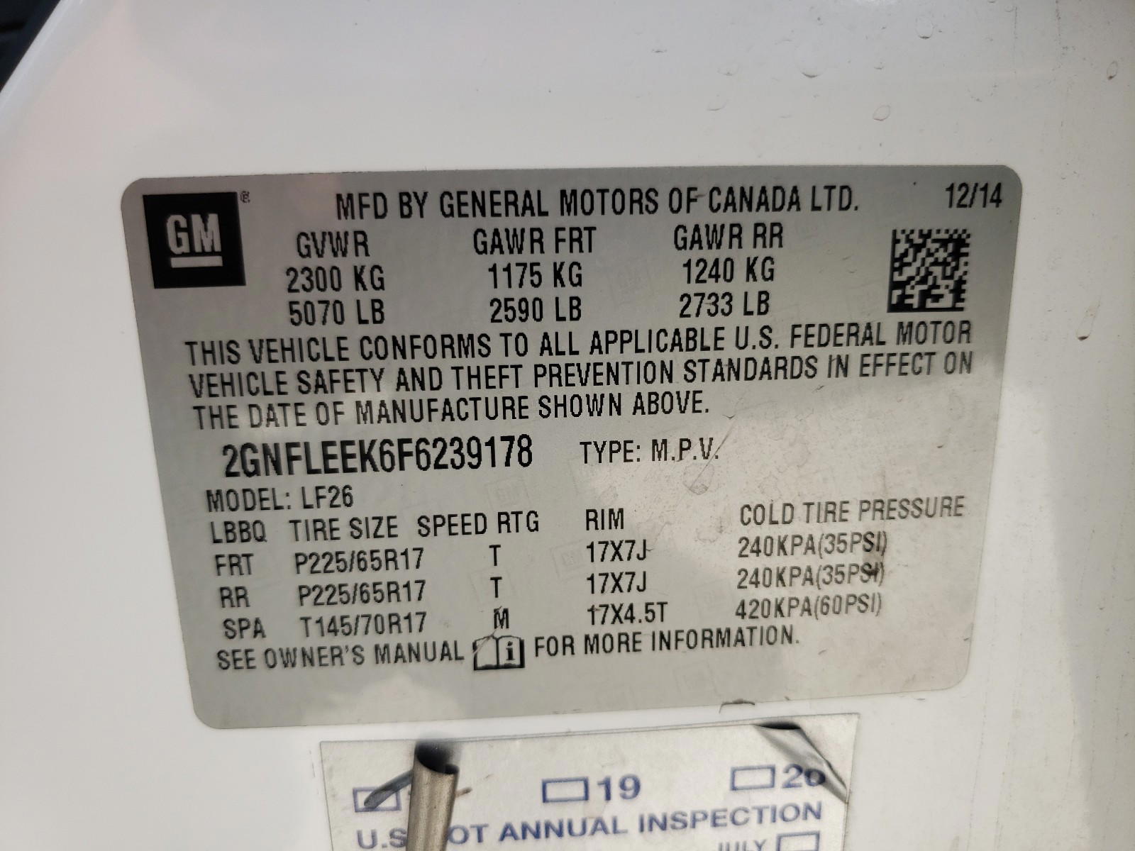 Photo 10 from auction – 2015 CHEVROLET EQUINOX LS with VIN 2GNFLEEK6F6239178