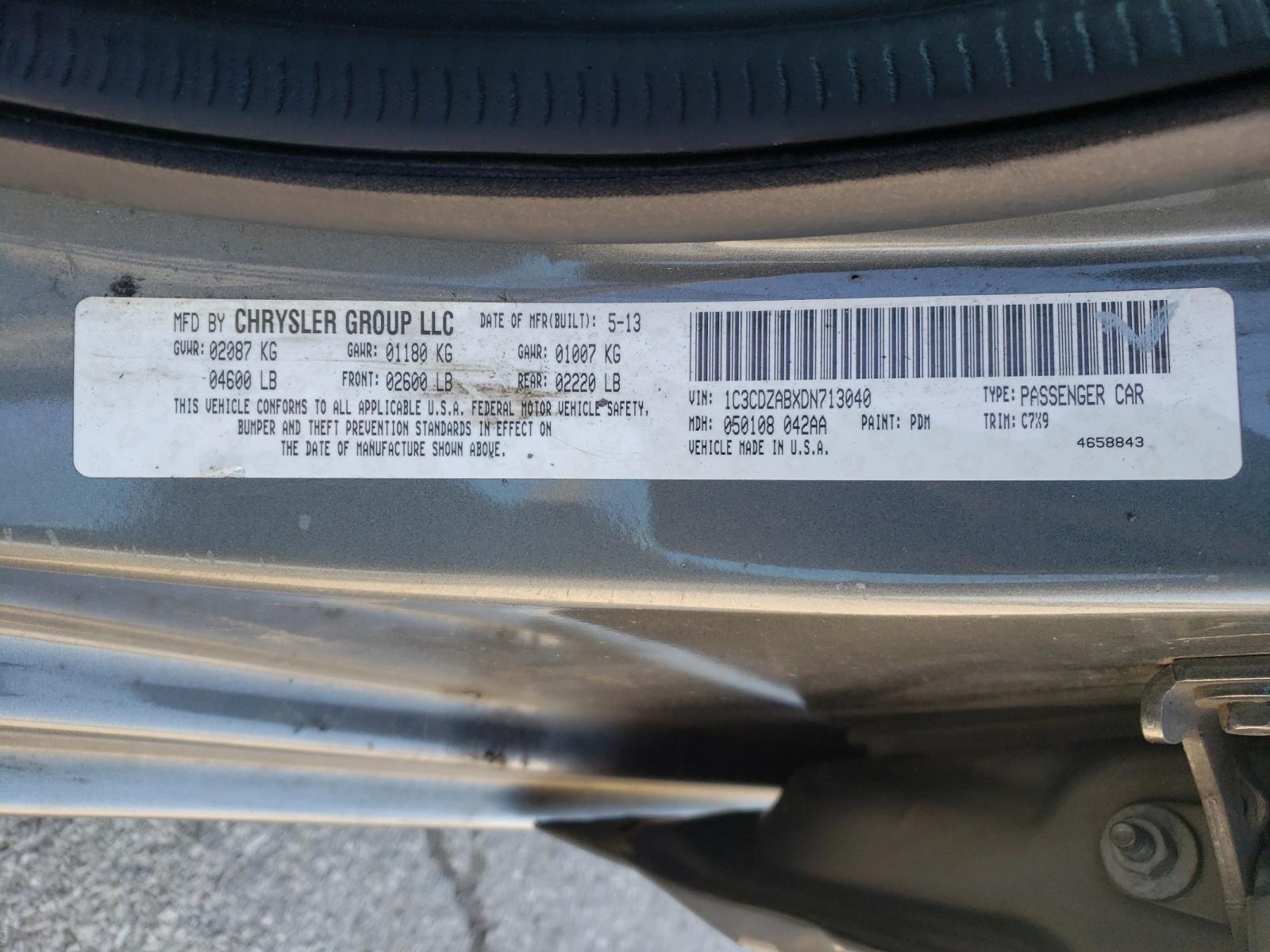 Photo 10 from auction – 2013 DODGE AVENGER SE with VIN 1C3CDZABXDN713040