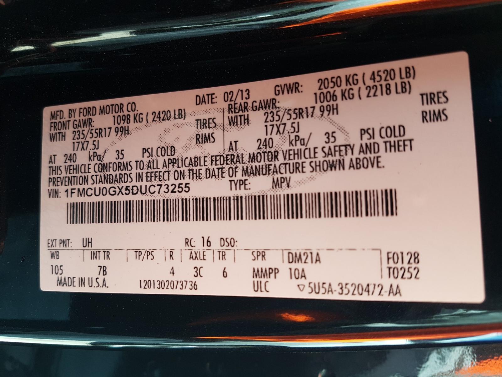 Photo 10 from auction – 2013 FORD ESCAPE SE with VIN 1FMCU0GX5DUC73255