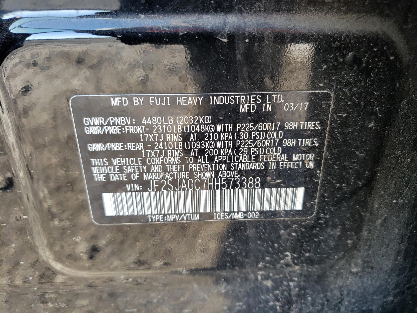 Photo 10 from auction – 2017 SUBARU FORESTER 2 with VIN JF2SJAGC7HH573388