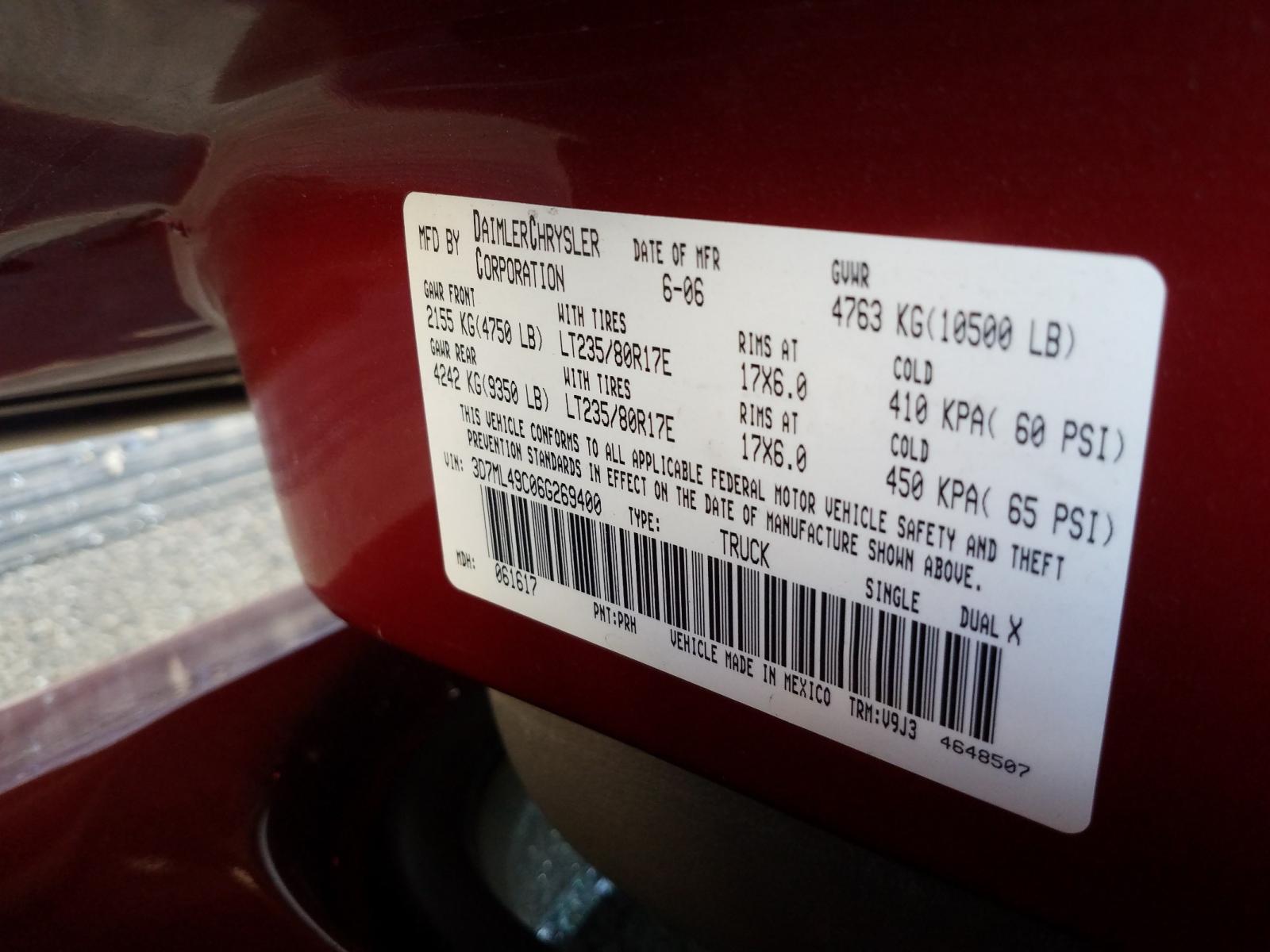 Photo 10 from auction – 2006 DODGE RAM 3500 with VIN 3D7ML49C06G269400