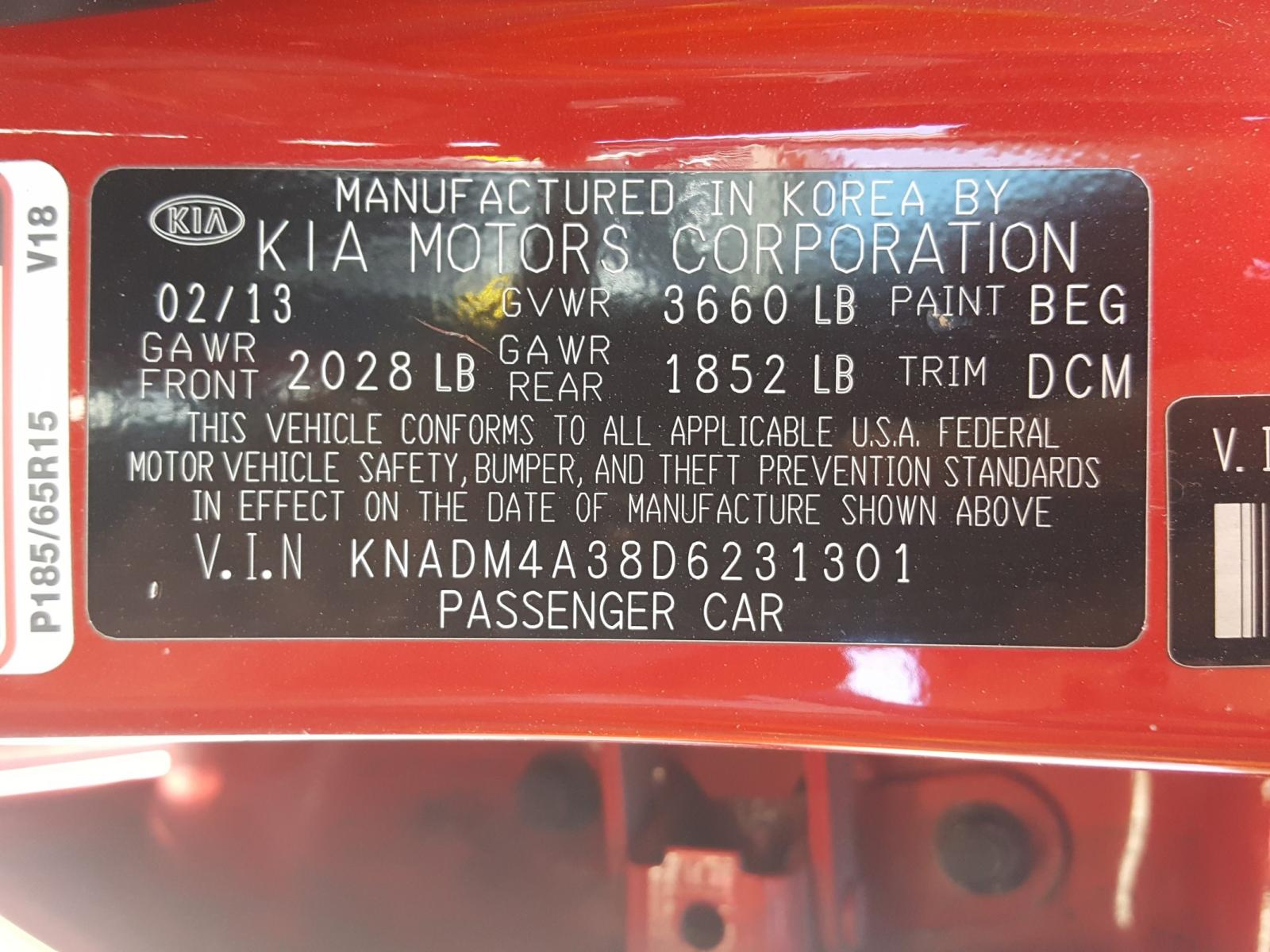 Zdjęcie 10 z aukcji – 2013 KIA RIO LX z VIN KNADM4A38D6231301