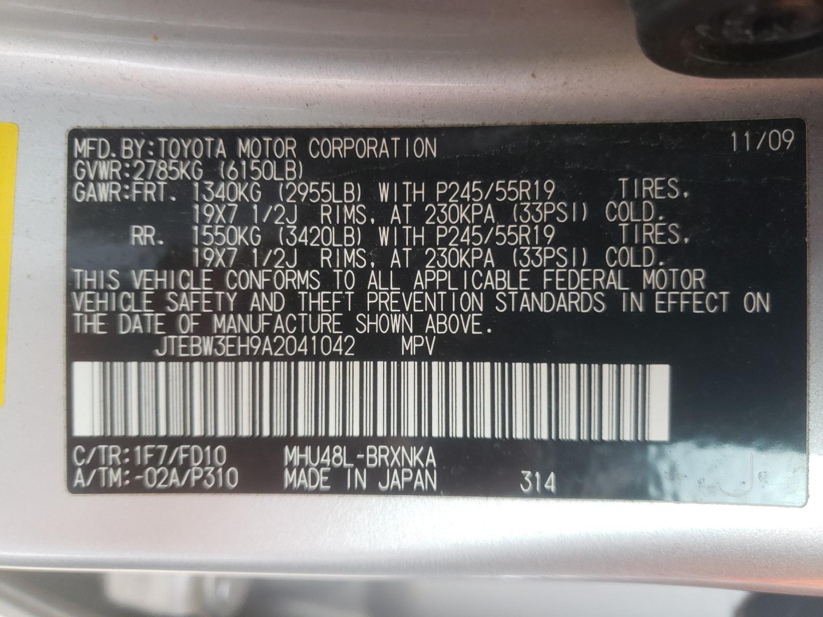 Photo 10 from auction – 2010 TOYOTA HIGHLANDER with VIN JTEBW3EH9A2041042