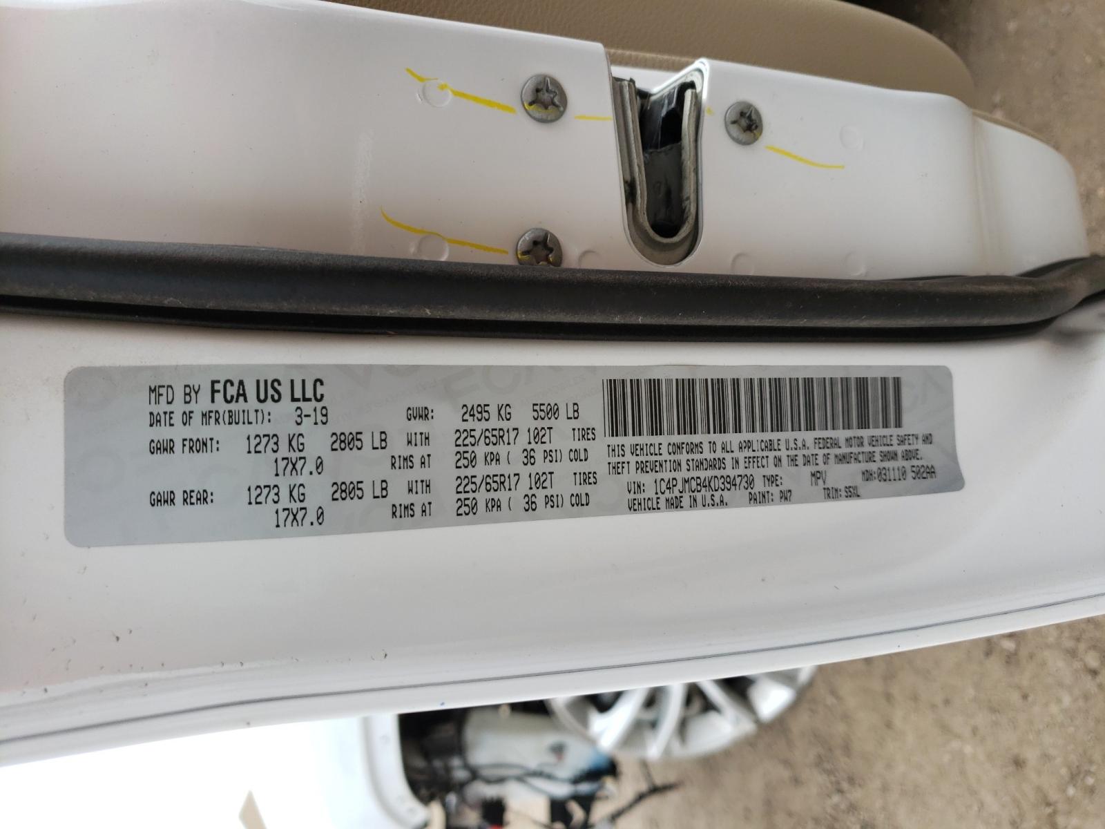 Photo 10 from auction – 2019 JEEP CHEROKEE L with VIN 1C4PJMCB4KD394730