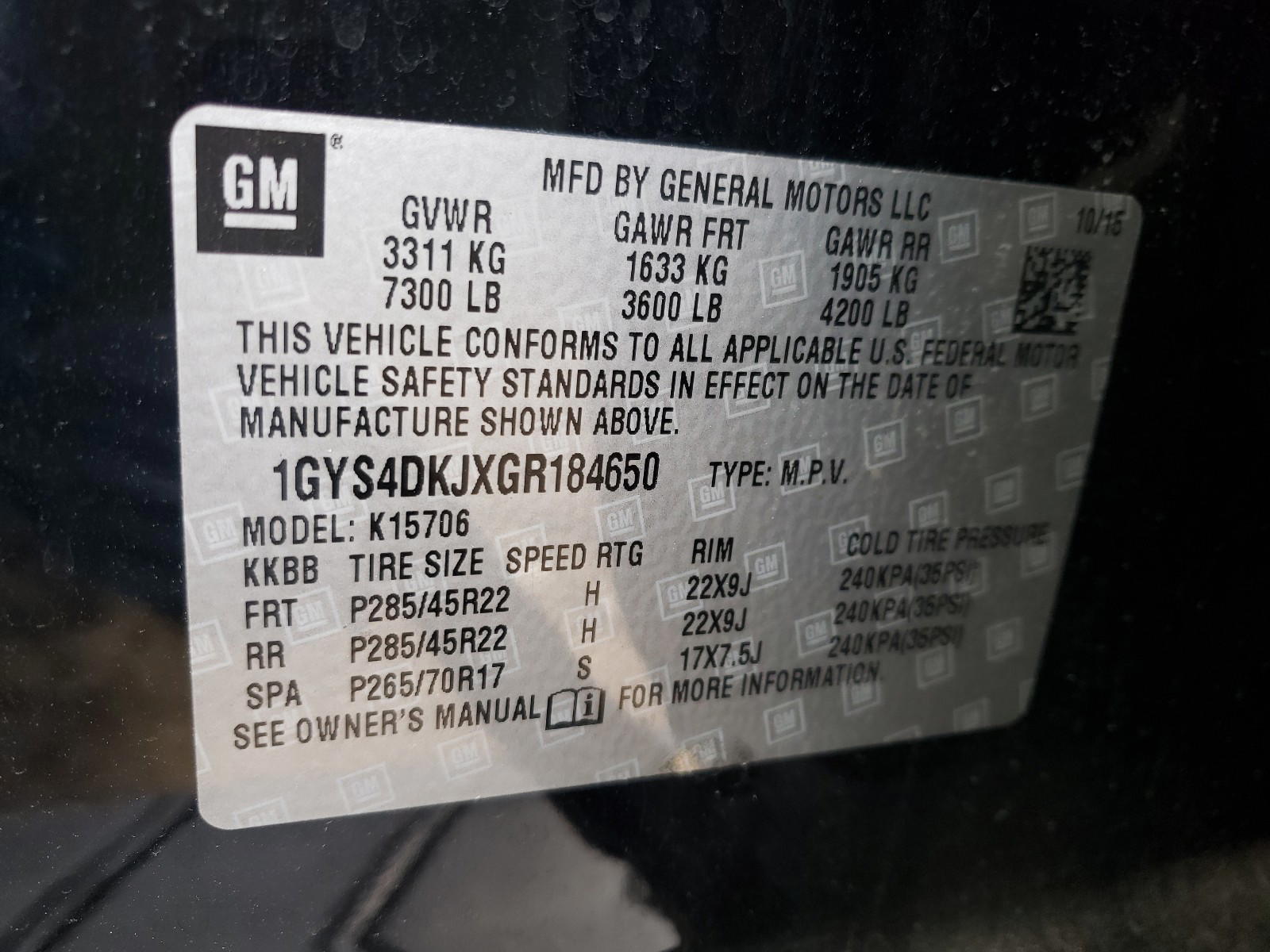 Photo 10 from auction – 2016 CADILLAC ESCALADE with VIN 1GYS4DKJXGR184650