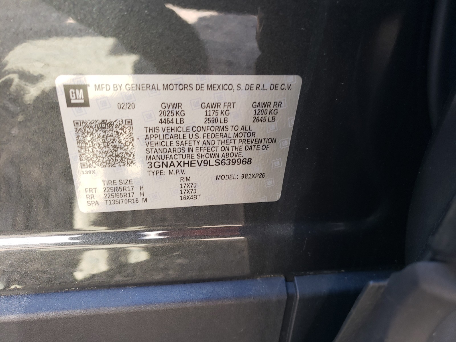 Photo 10 from auction – 2020 CHEVROLET EQUINOX LS with VIN 3GNAXHEV9LS639968