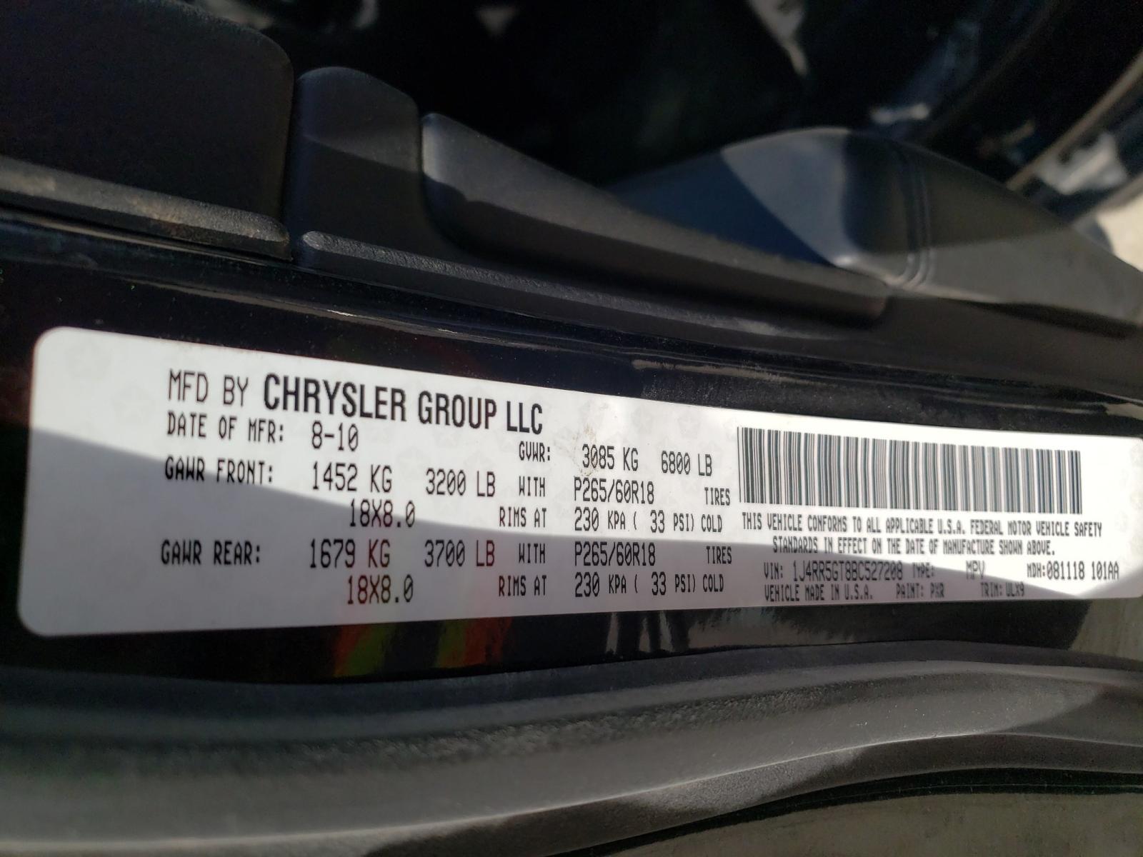 Photo 10 from auction – 2011 JEEP GRAND CHER with VIN 1J4RR5GT8BC527208