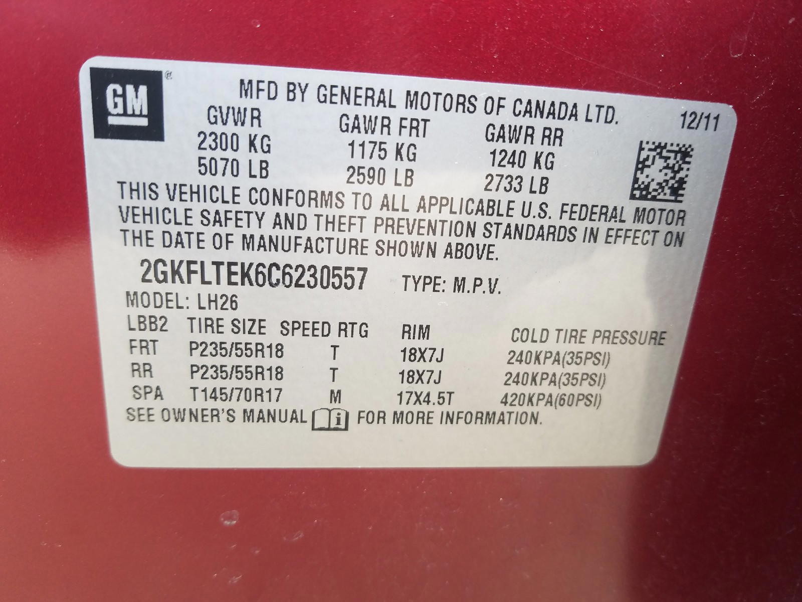 Photo 10 from auction – 2012 GMC TERRAIN SL with VIN 2GKFLTEK6C6230557