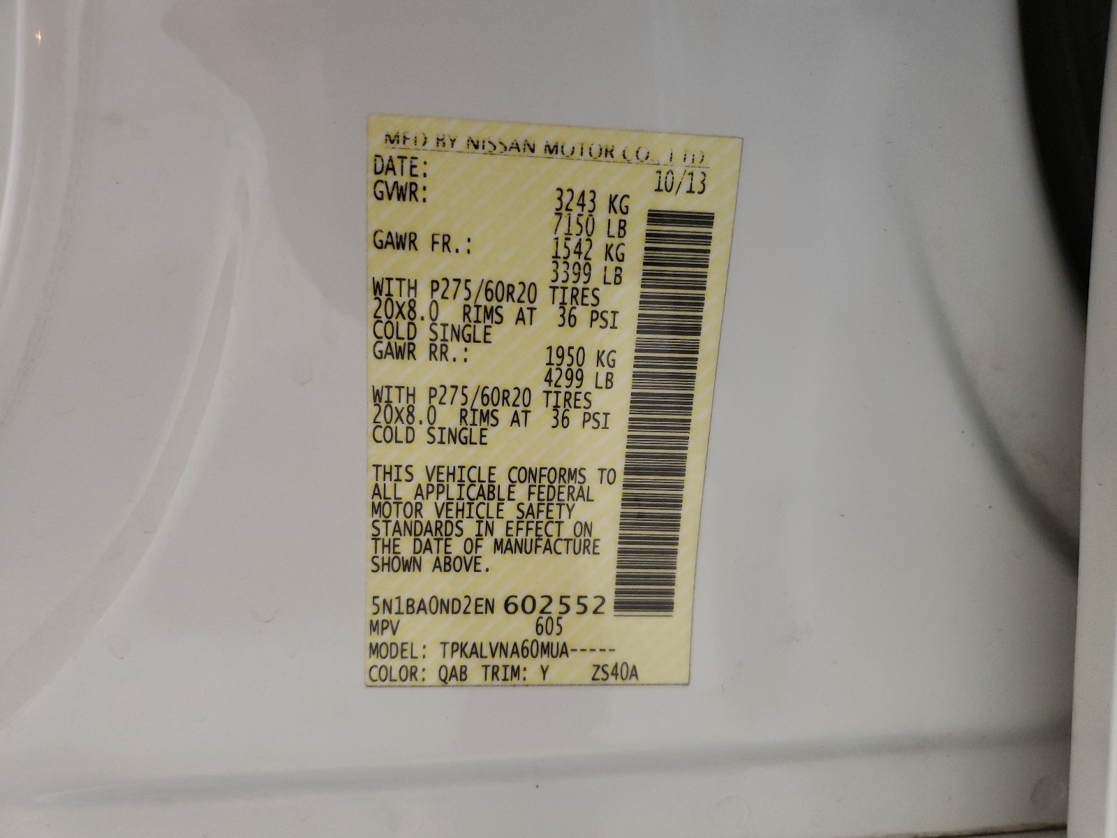 Photo 10 from auction – 2014 NISSAN ARMADA SV with VIN 5N1BA0ND2EN602552