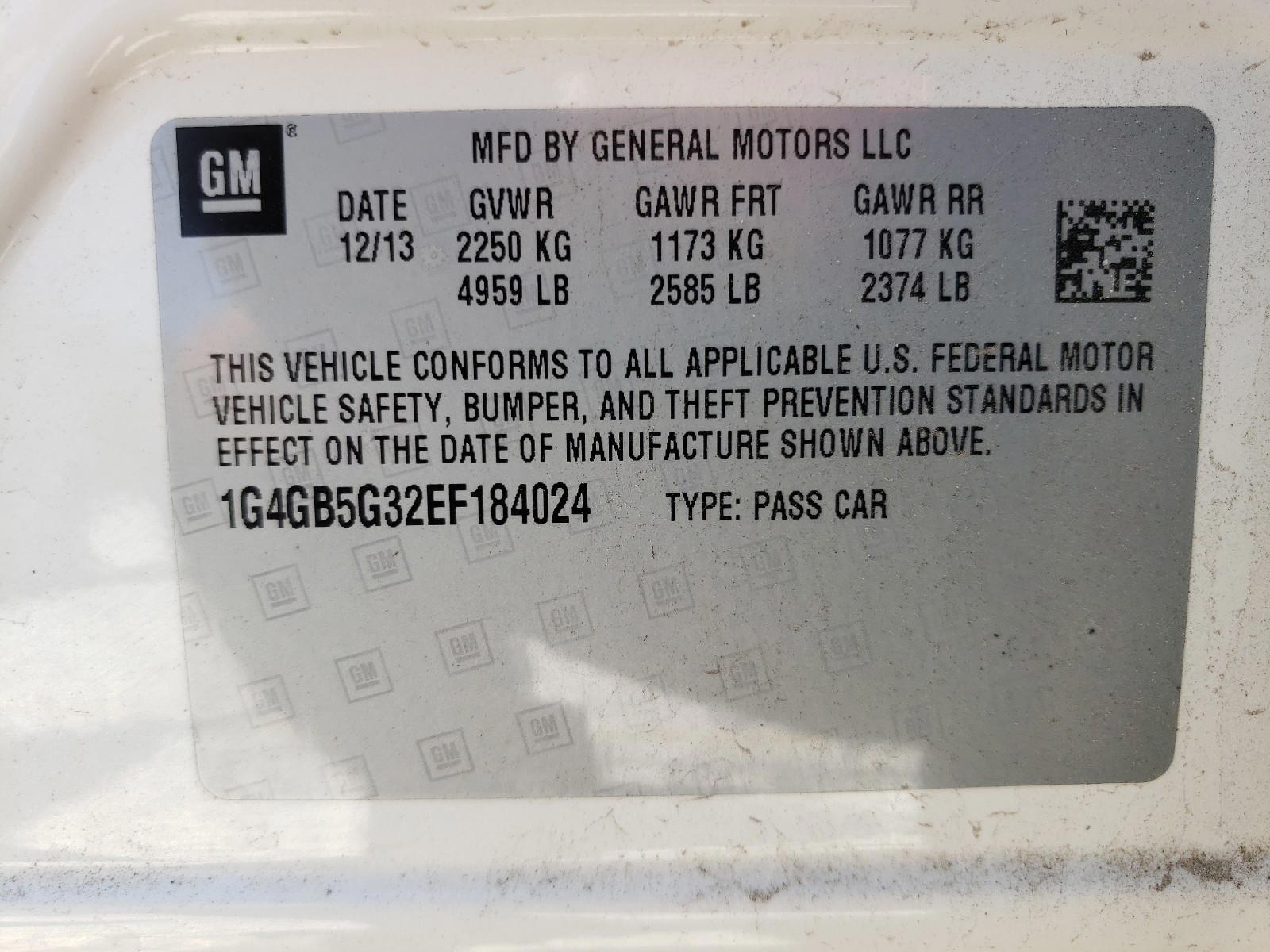 Photo 10 from auction – 2014 BUICK LACROSSE with VIN 1G4GB5G32EF184024