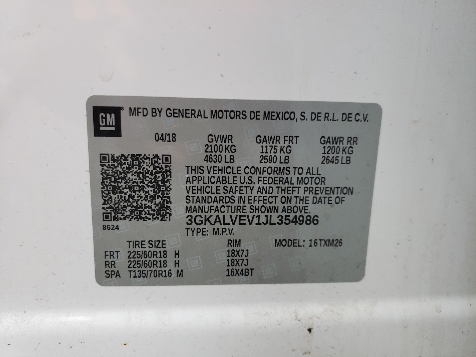 Photo 10 from auction – 2018 GMC TERRAIN SL with VIN 3GKALVEV1JL354986