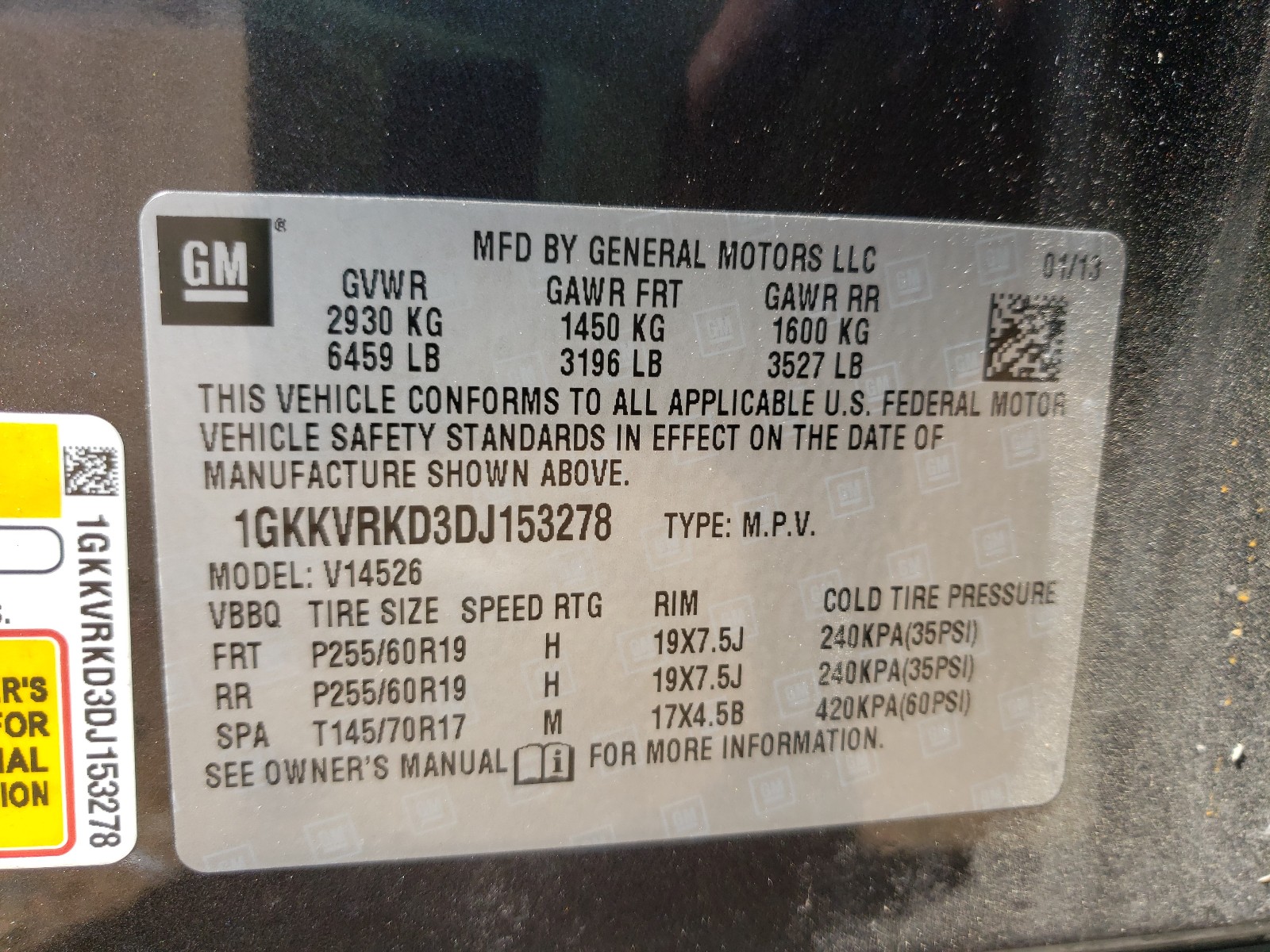 Photo 10 from auction – 2013 GMC ACADIA SLT with VIN 1GKKVRKD3DJ153278
