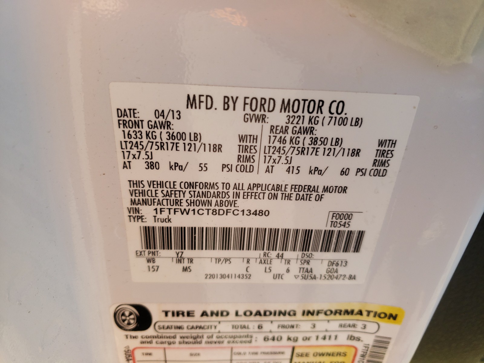 Photo 10 from auction – 2013 FORD F150 SUPER with VIN 1FTFW1CT8DFC13480
