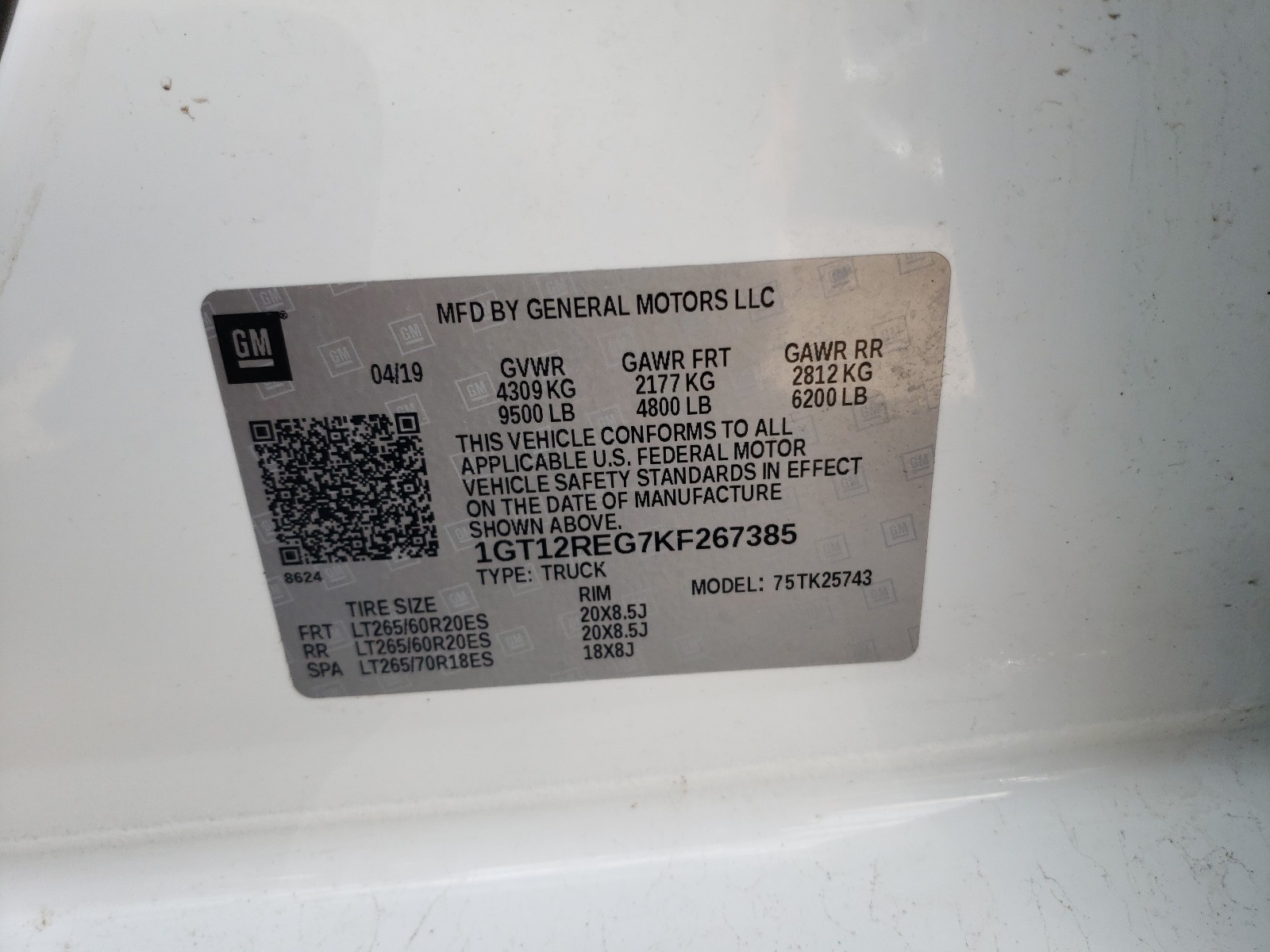Photo 10 from auction – 2019 GMC SIERRA K25 with VIN 1GT12REG7KF267385