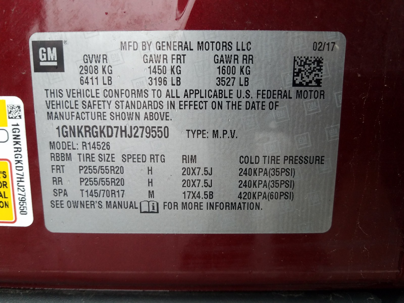 Photo 10 from auction – 2017 CHEVROLET TRAVERSE L with VIN 1GNKRGKD7HJ279550