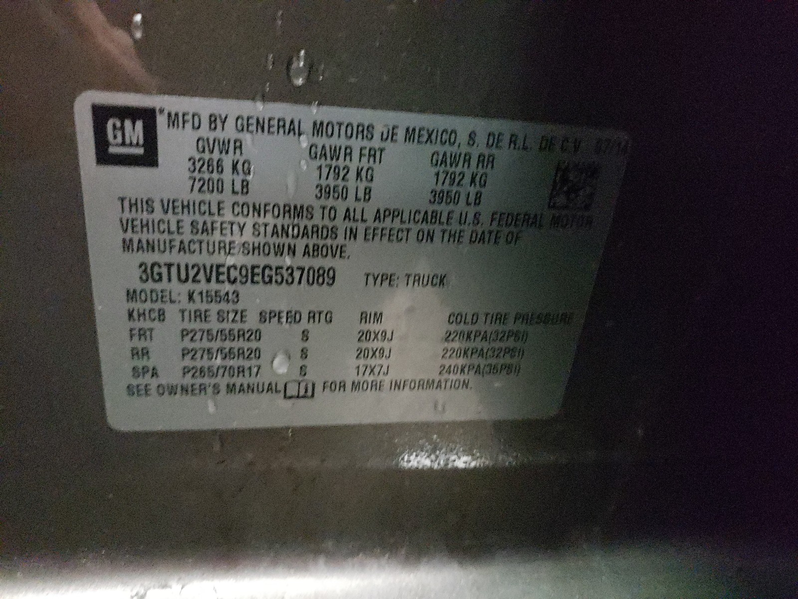 Zdjęcie 10 z aukcji – 2014 GMC SIERRA K15 z VIN 3GTU2VEC9EG537089