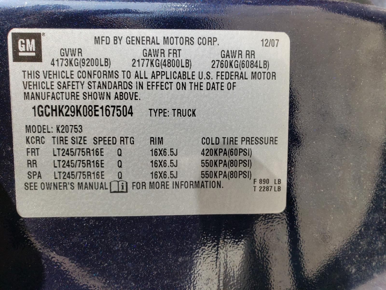 Photo 10 from auction – 2008 CHEVROLET SILVERADO with VIN 1GCHK29K08E167504