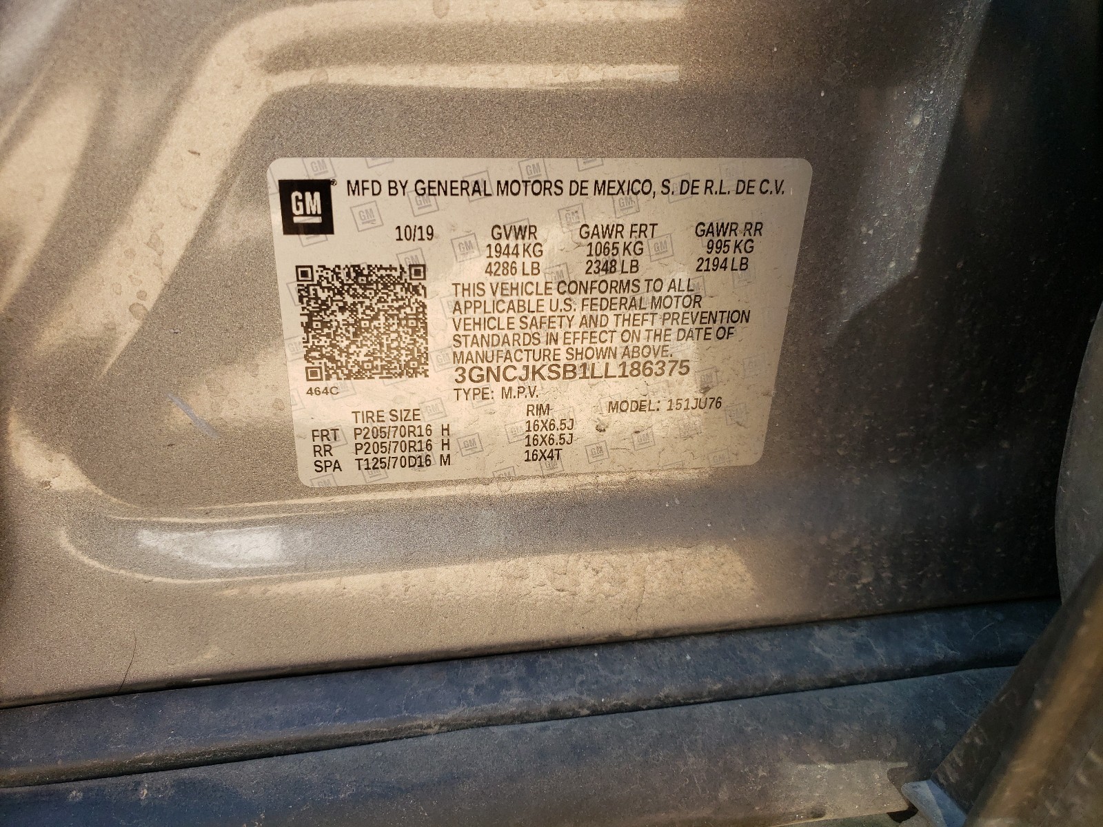 Photo 10 from auction – 2020 CHEVROLET TRAX LS with VIN 3GNCJKSB1LL186375