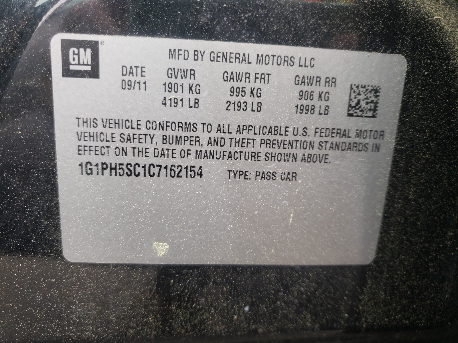 Photo 10 from auction – 2012 CHEVROLET CRUZE with VIN 1G1PH5SC1C7162154