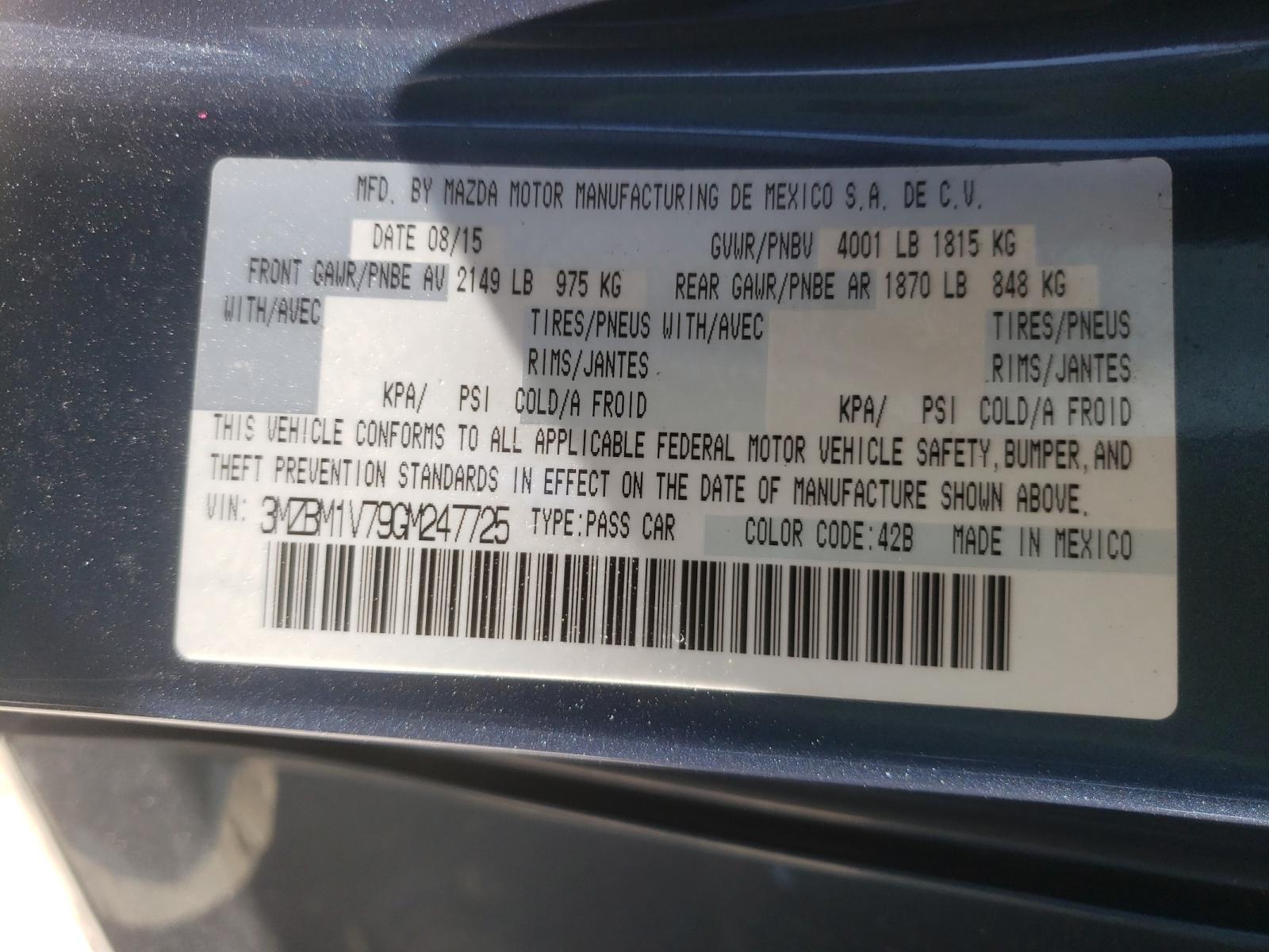 Photo 10 from auction – 2016 MAZDA 3 TOURING with VIN 3MZBM1V79GM247725