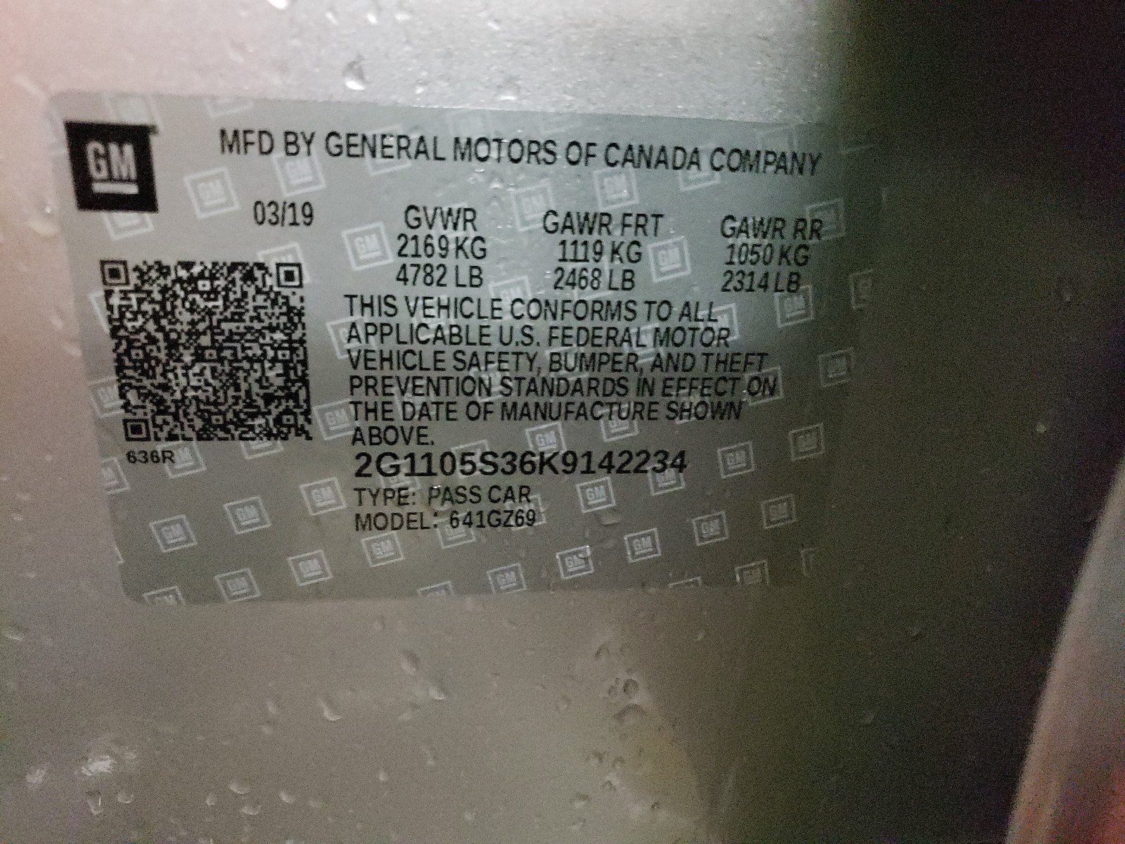 Photo 10 from auction – 2019 CHEVROLET IMPALA PRE with VIN 2G1105S36K9142234