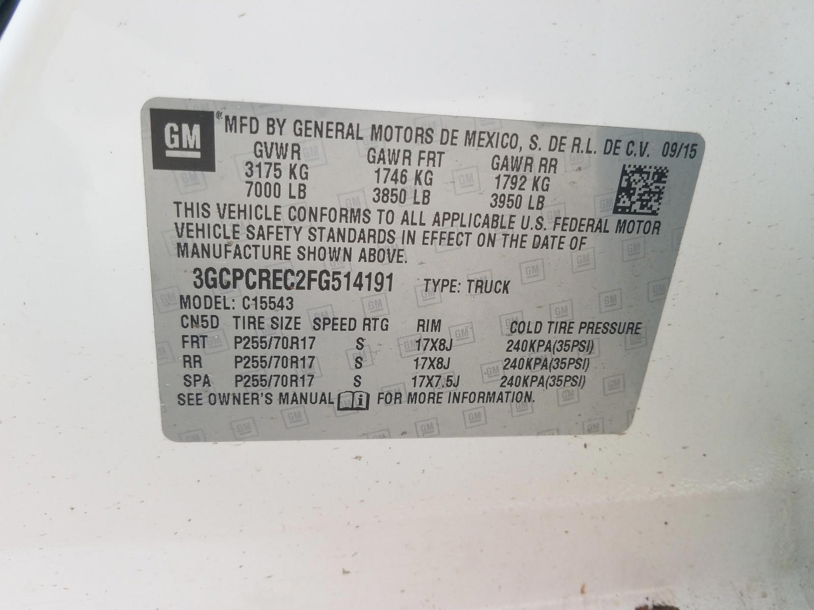 Photo 10 from auction – 2015 CHEVROLET SILVERADO with VIN 3GCPCREC2FG514191
