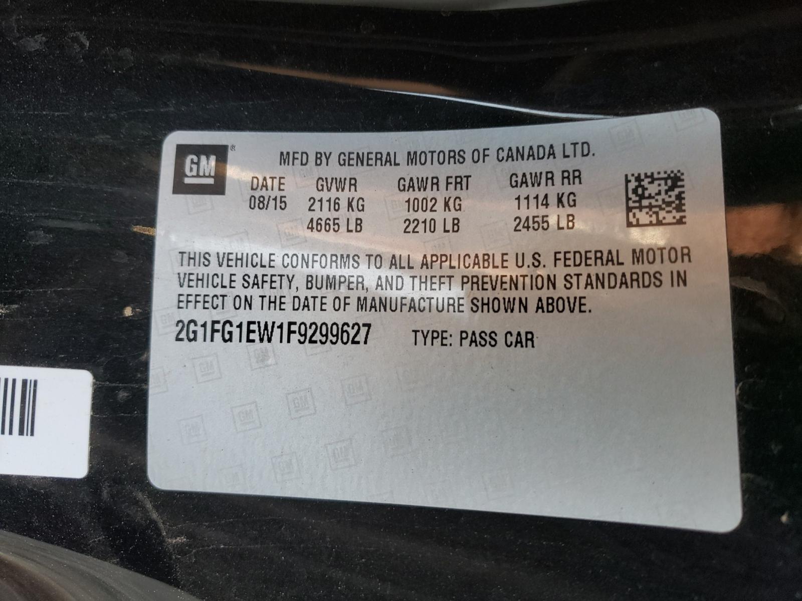 Photo 10 from auction – 2015 CHEVROLET CAMARO SS with VIN 2G1FG1EW1F9299627