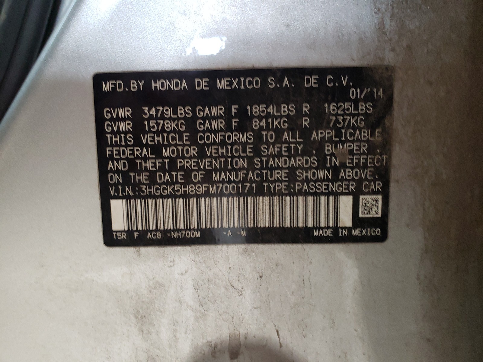 Photo 10 from auction – 2015 HONDA FIT with VIN 3HGGK5H89FM700171