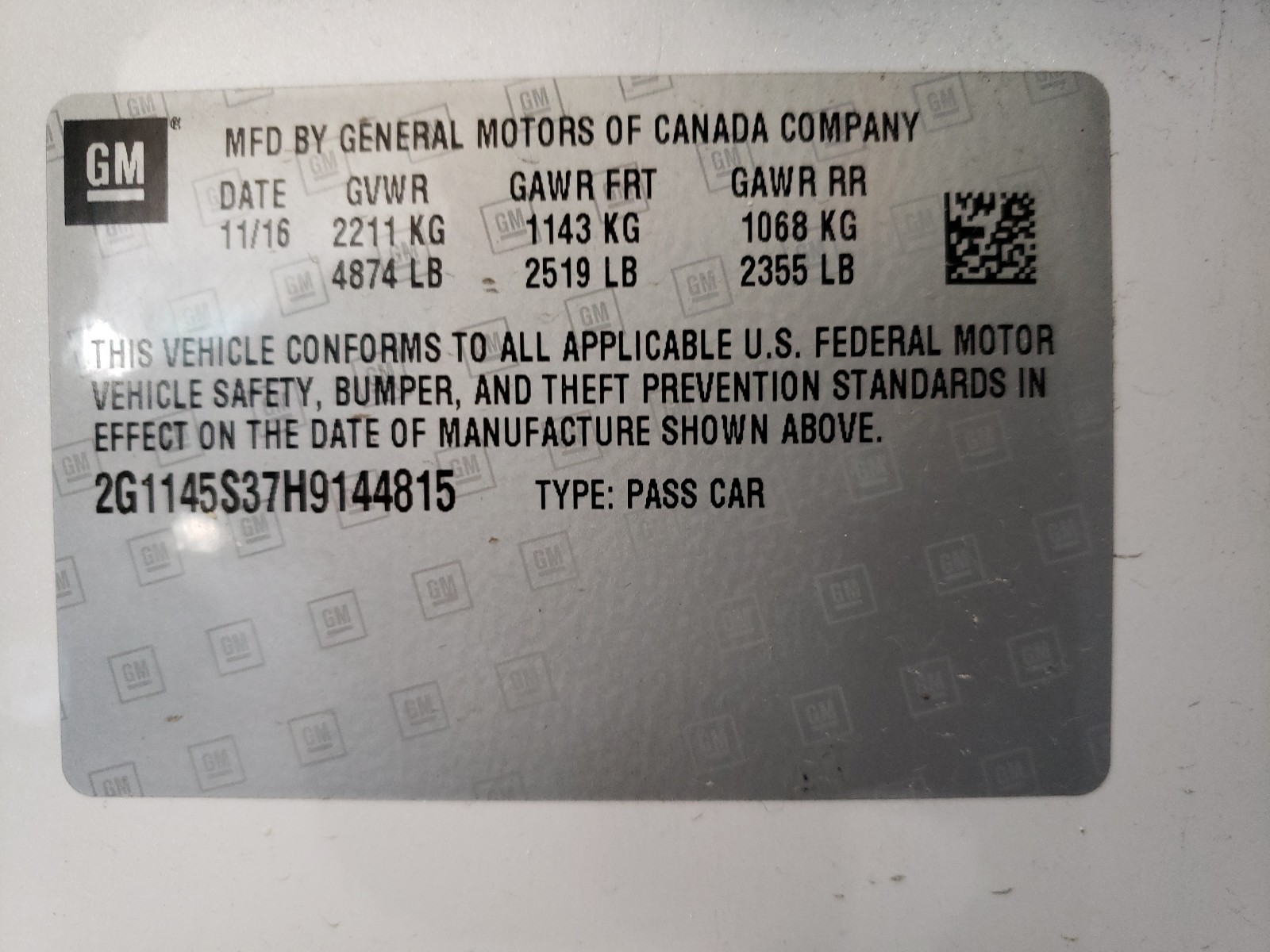 Photo 10 from auction – 2017 CHEVROLET IMPALA PRE with VIN 2G1145S37H9144815