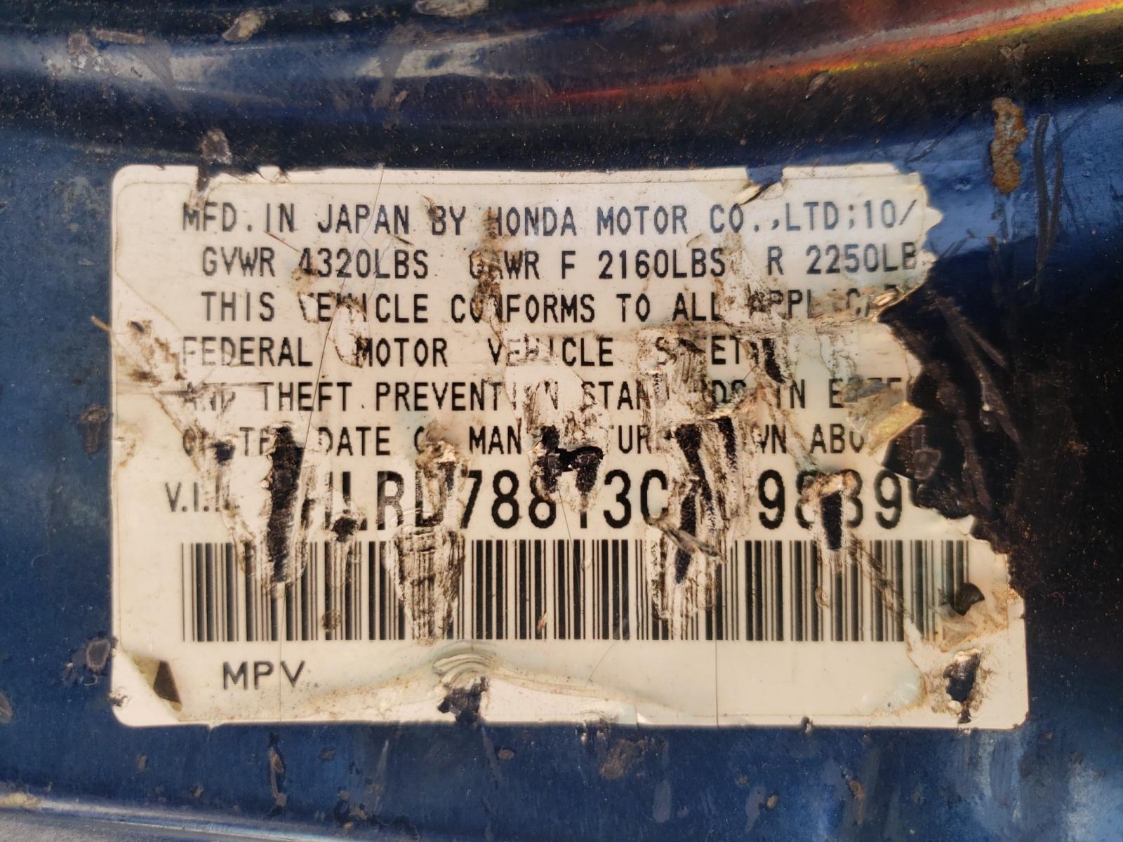 Photo 10 from auction – 2003 HONDA CR-V EX with VIN JHLRD78813C009889