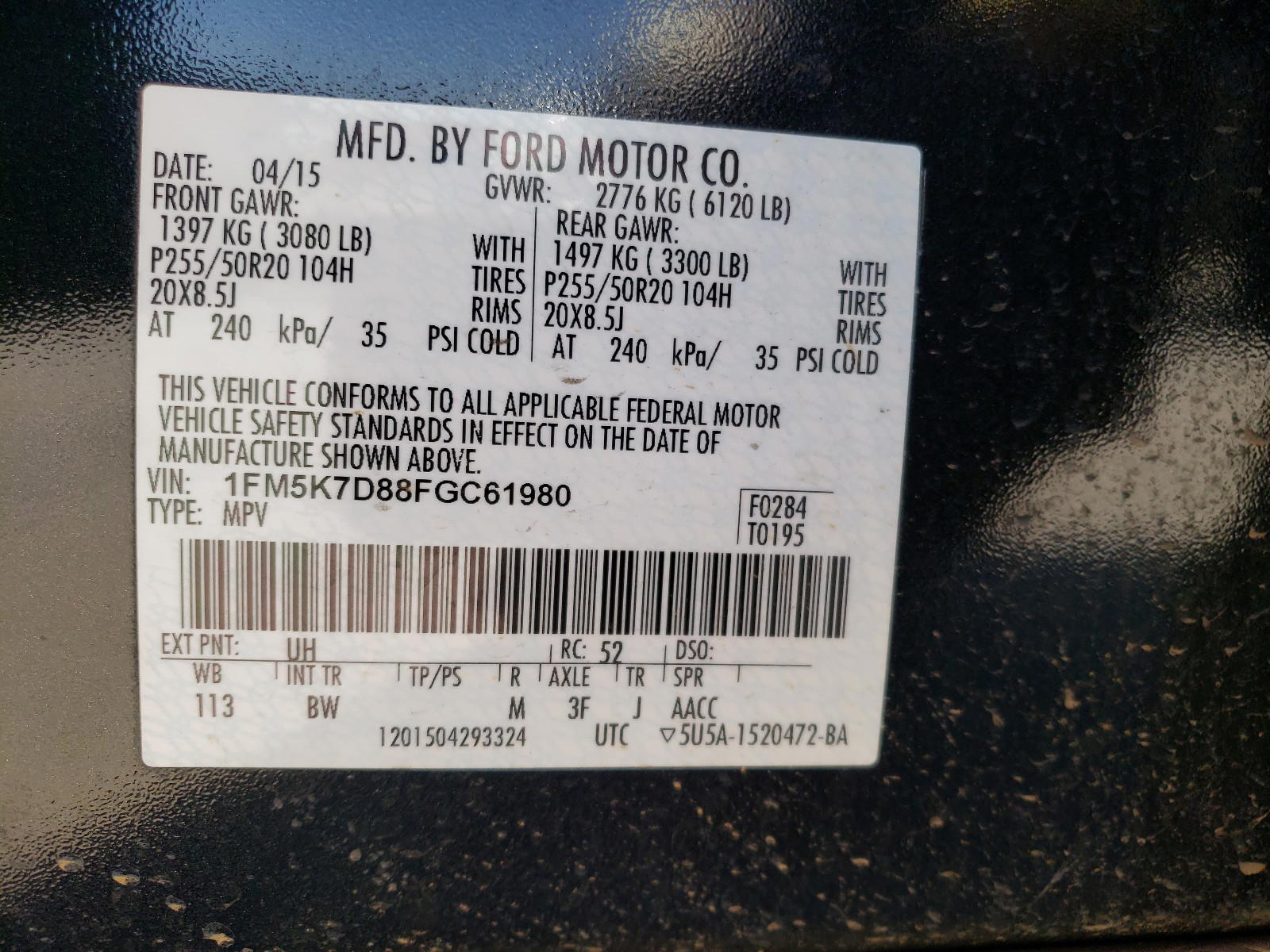 Photo 10 from auction – 2015 FORD EXPLORER X with VIN 1FM5K7D88FGC61980