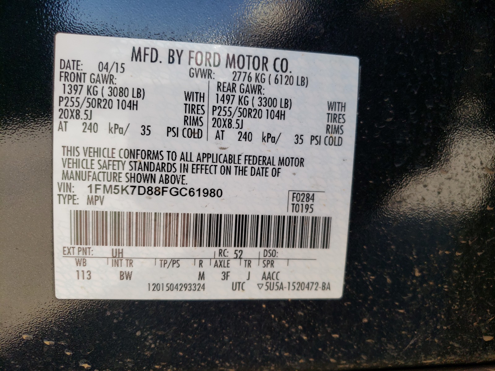 Foto 10 de la subasta – 2015 FORD EXPLORER X con VIN 1FM5K7D88FGC61980