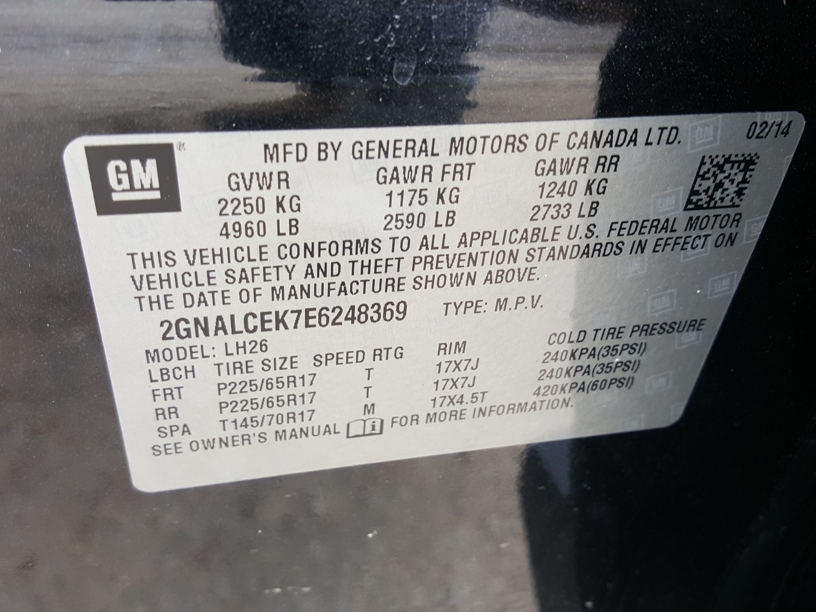 Photo 10 from auction – 2014 CHEVROLET EQUINOX LT with VIN 2GNALCEK7E6248369